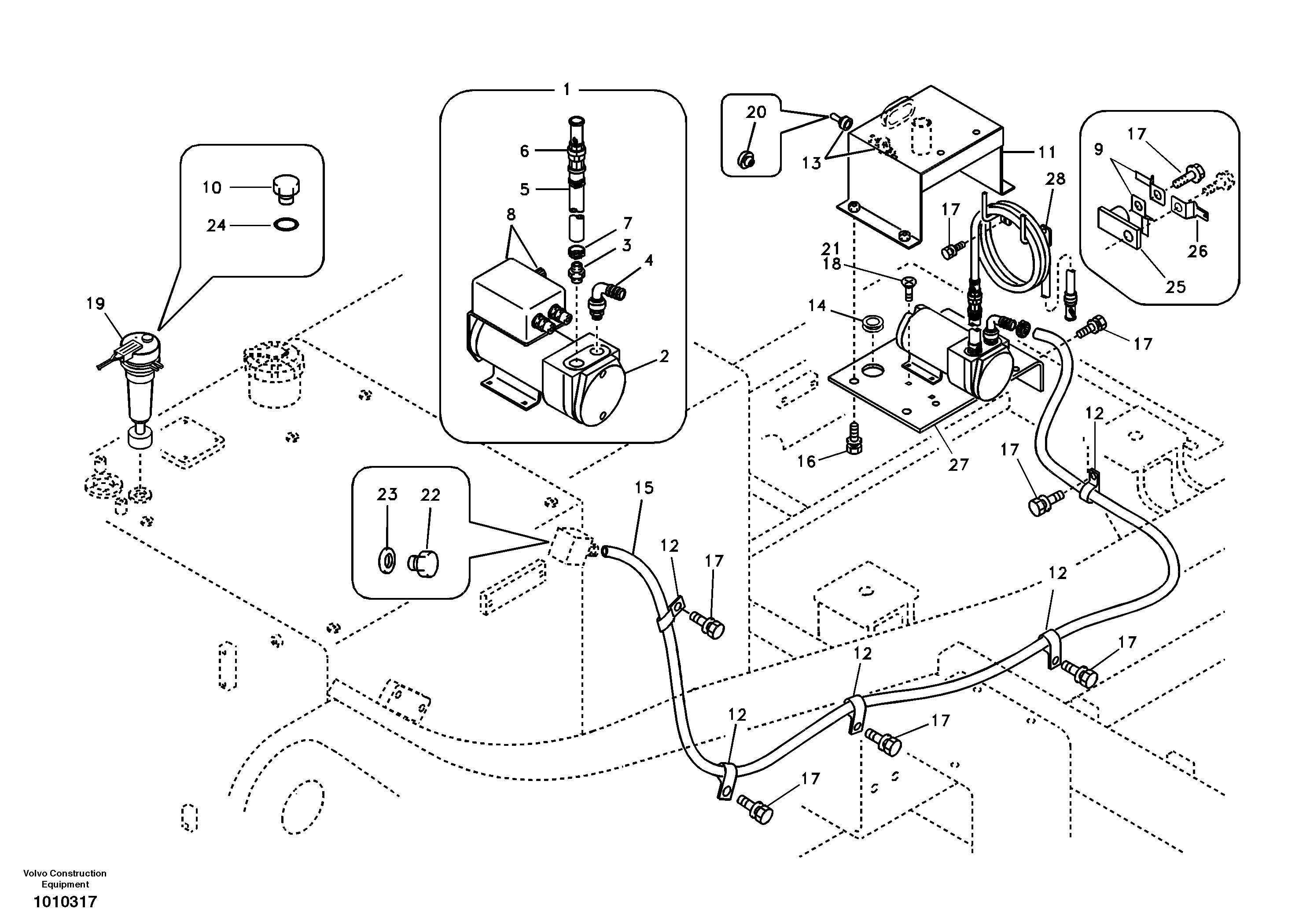 Схема запчастей Volvo EC290B - 92344 Fuel filling pump with assembling details EC290B