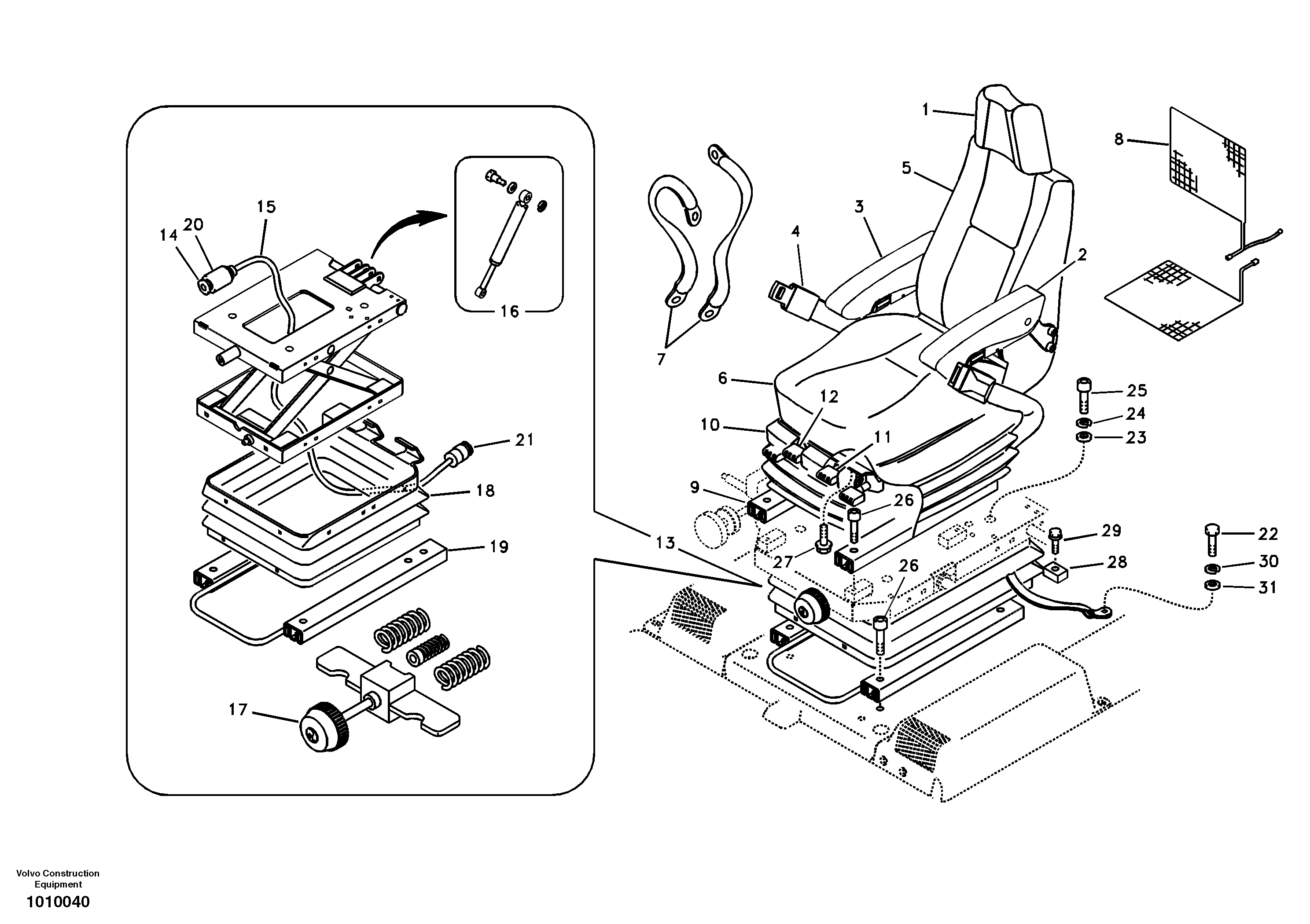 Схема запчастей Volvo EC290B - 79014 Operator seat with fitting parts EC290B