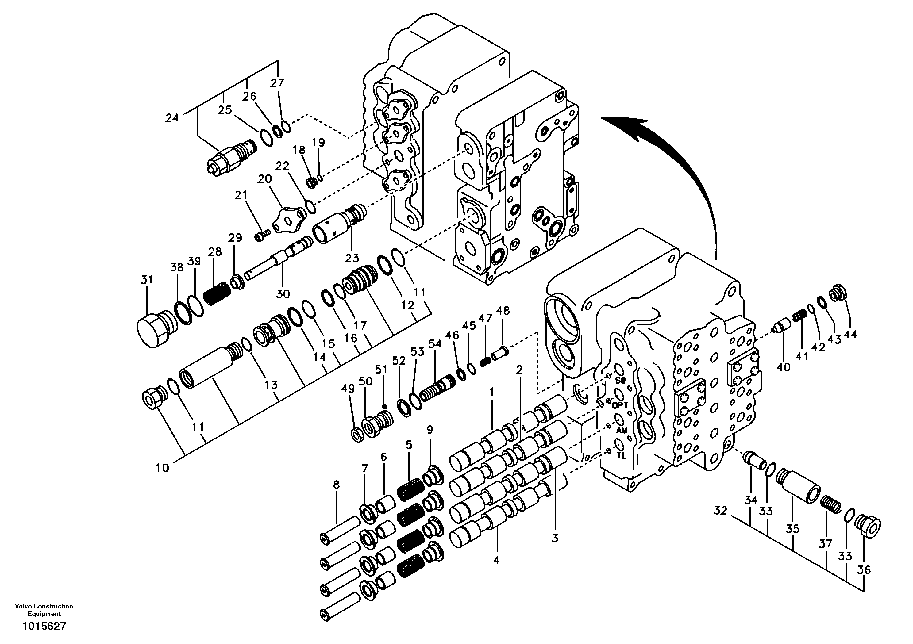 Схема запчастей Volvo EC290B - 47111 Main control valve, swing and option and dipper arm and travel Lh EC290B
