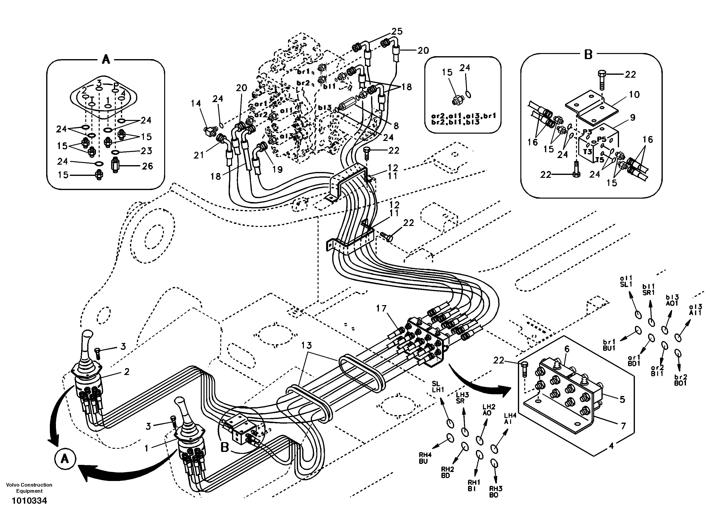 Схема запчастей Volvo EC290B - 41735 Servo system, control valve to remote control valve EC290B
