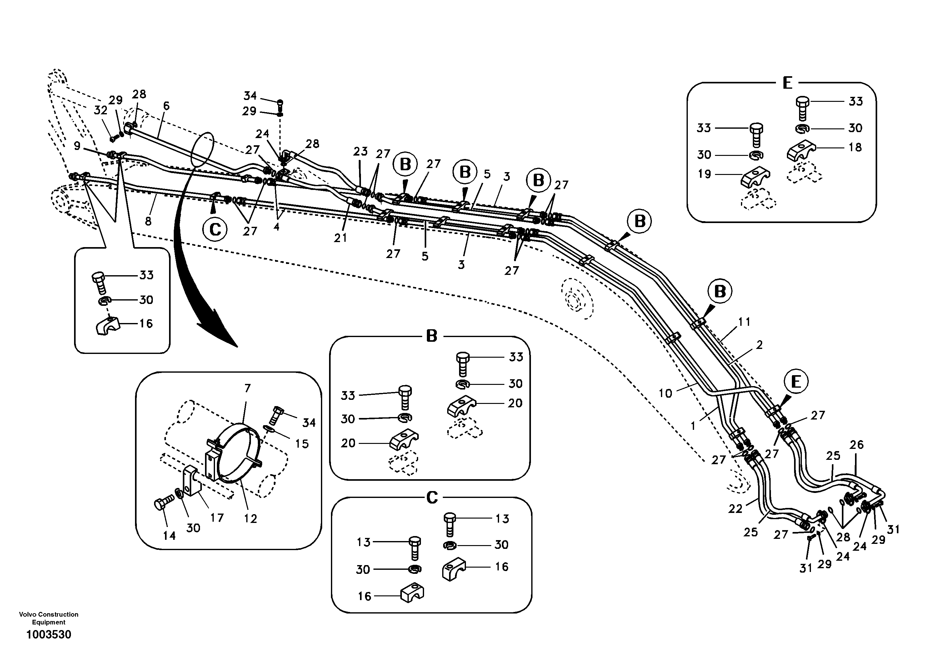 Схема запчастей Volvo EC290B - 78633 Working hydraulic, dipper arm cylinder on long boom EC290B