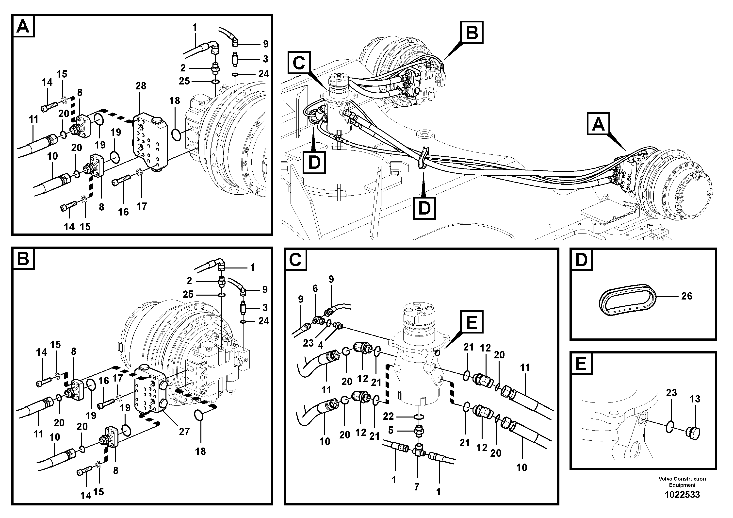 Схема запчастей Volvo EC290B - 18665 Turning joint line, turning joint to travel motor EC290B APPENDIX FX FORESTRY VER