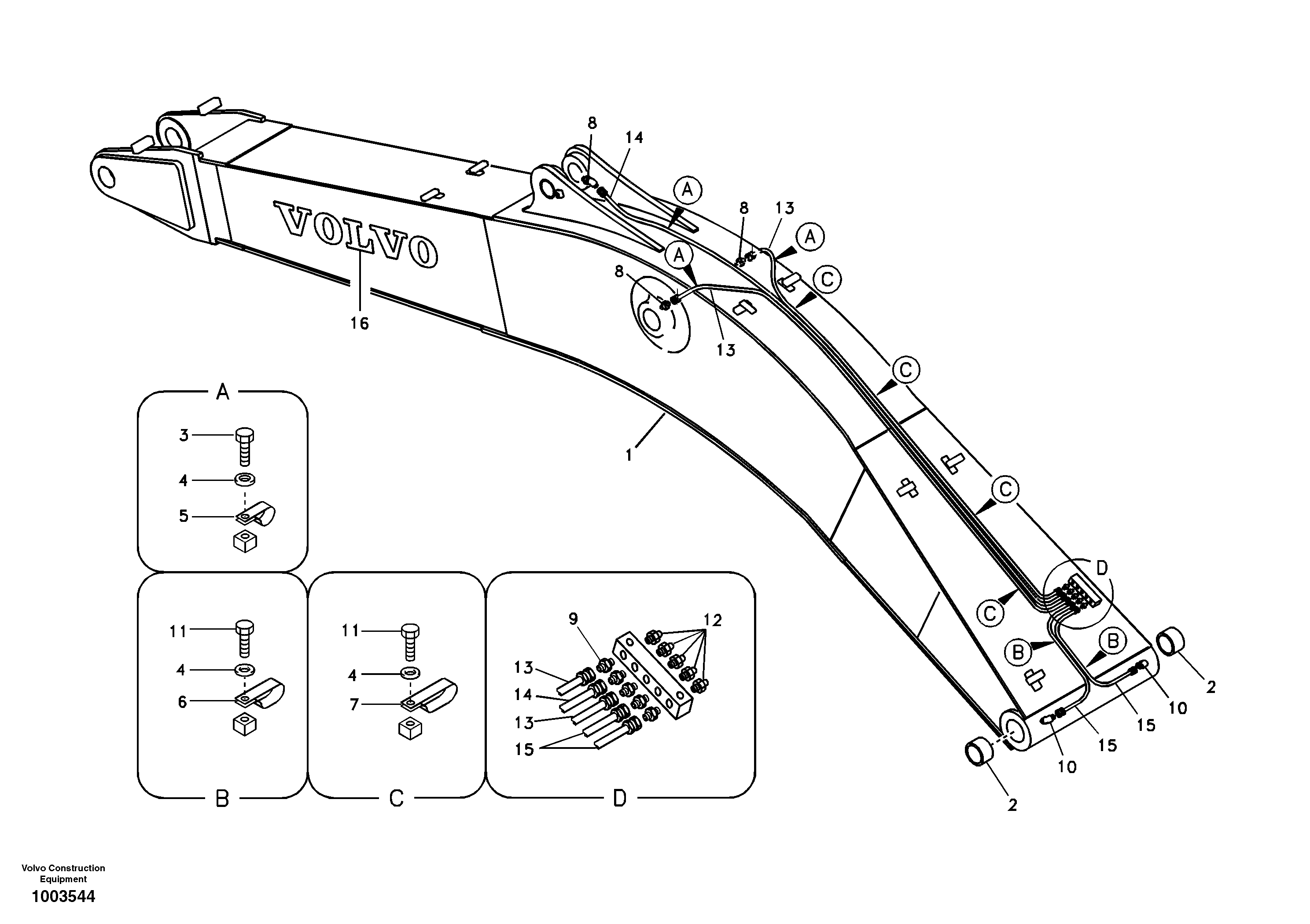 Схема запчастей Volvo EC290B - 58142 Boom and grease piping EC290B