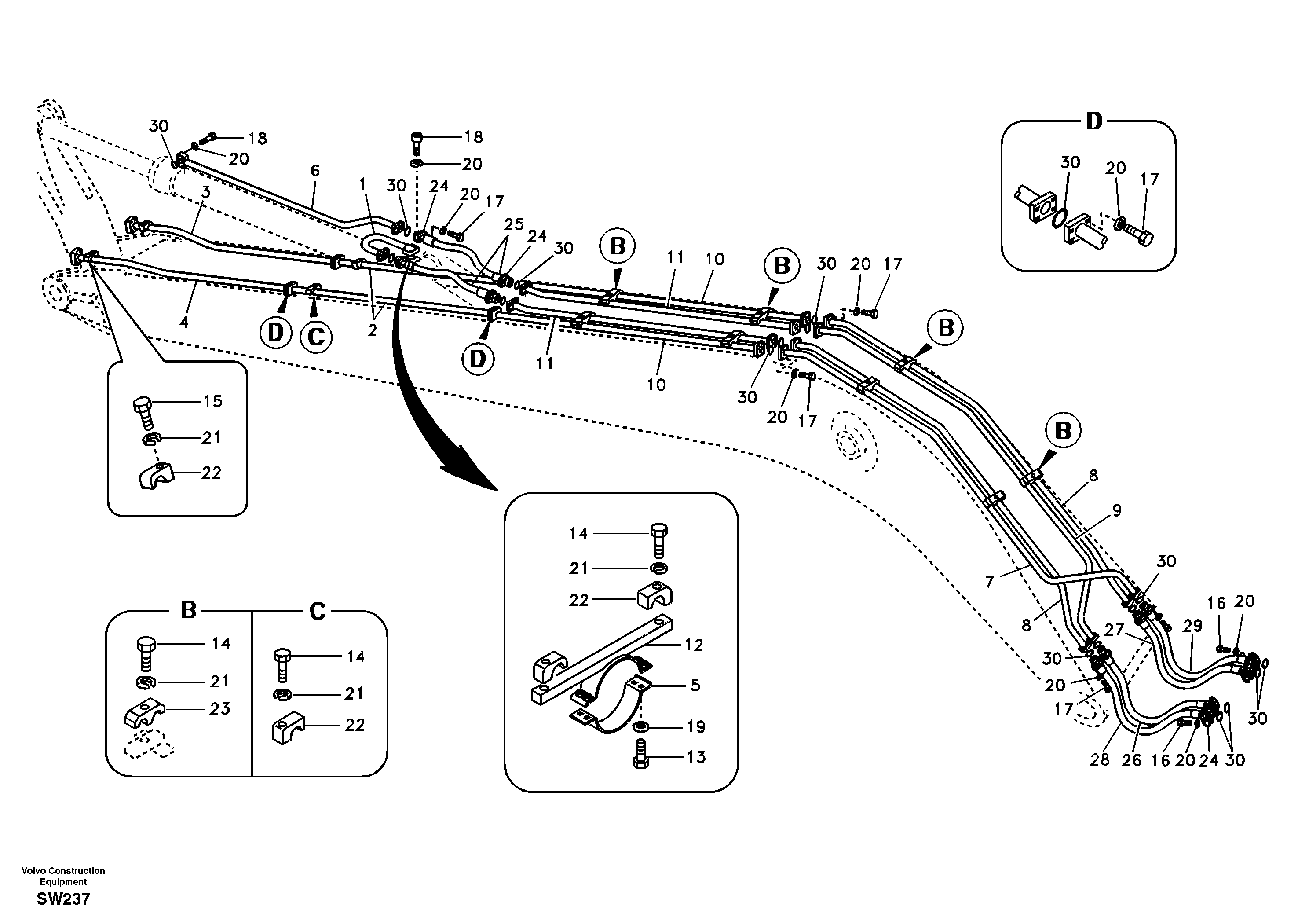 Схема запчастей Volvo EC360B - 89600 Working hydraulic, dipper arm cylinder on long boom EC360B SER NO INT 12152- EU&NA 80001-