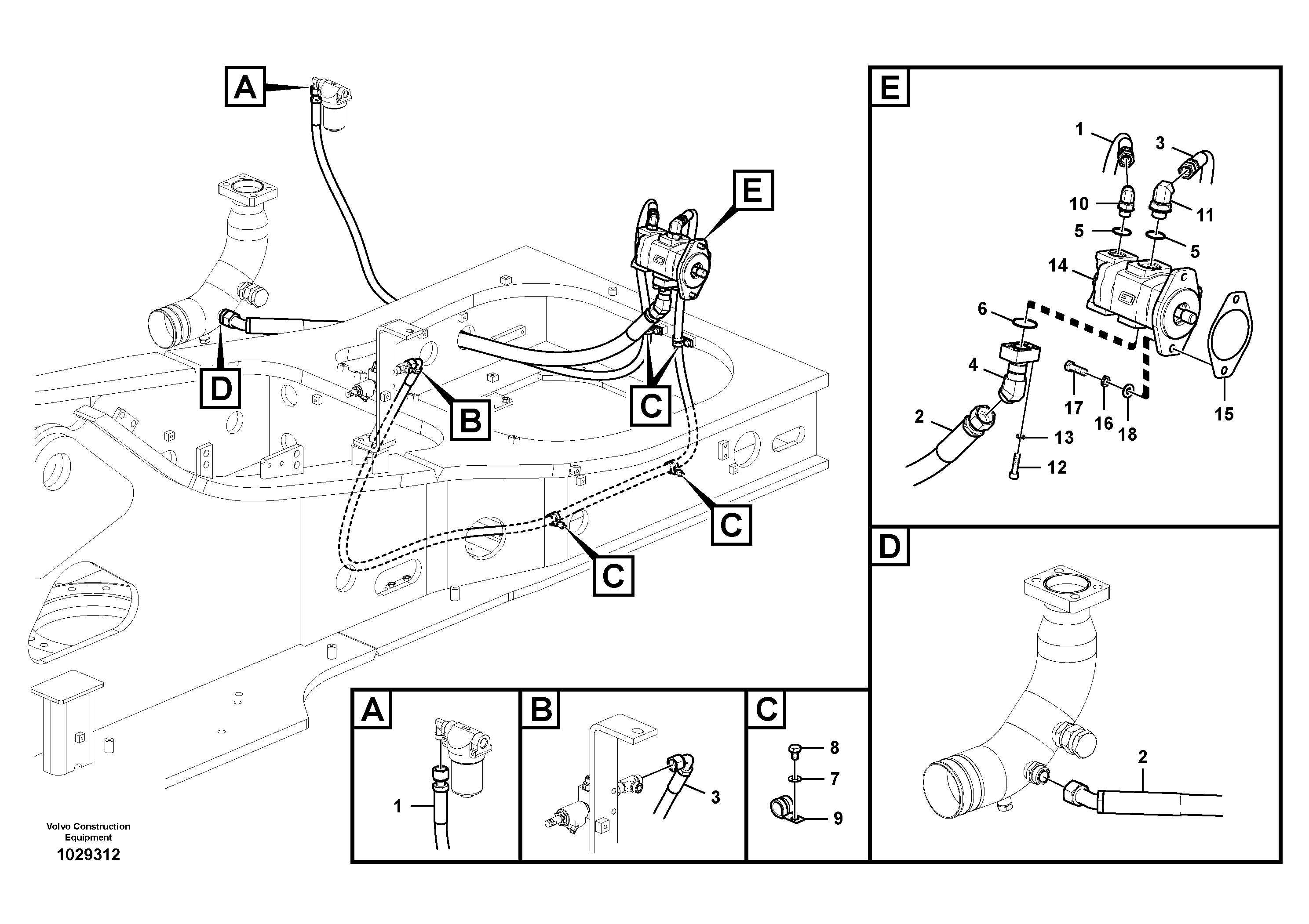 Схема запчастей Volvo EC360B - 88051 Working hydraulic, slope and rotator on upper frame EC360B SER NO INT 12152- EU&NA 80001-
