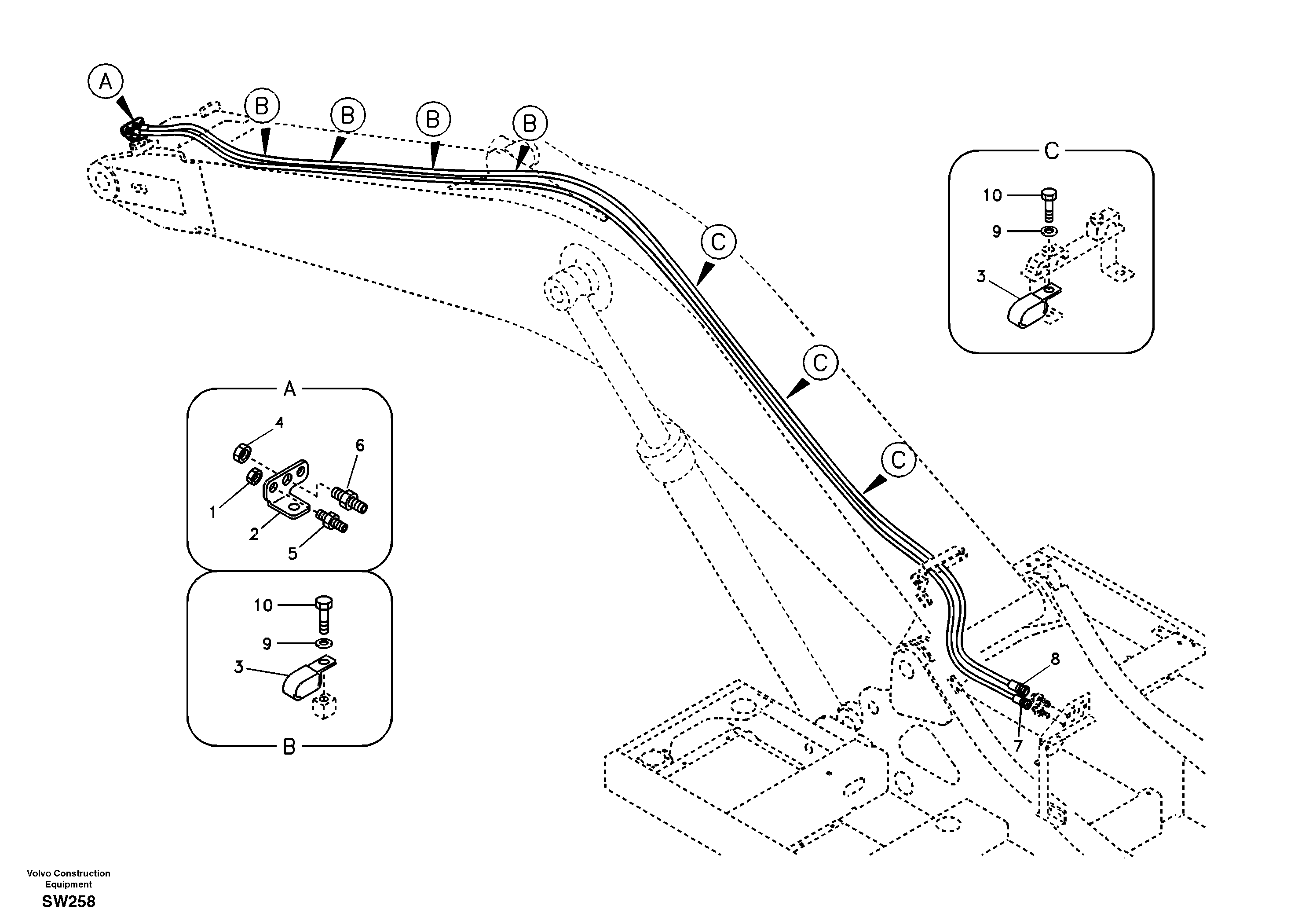 Схема запчастей Volvo EC360B - 95465 Working hydraulic, quick fit on boom EC360B SER NO INT 12152- EU&NA 80001-