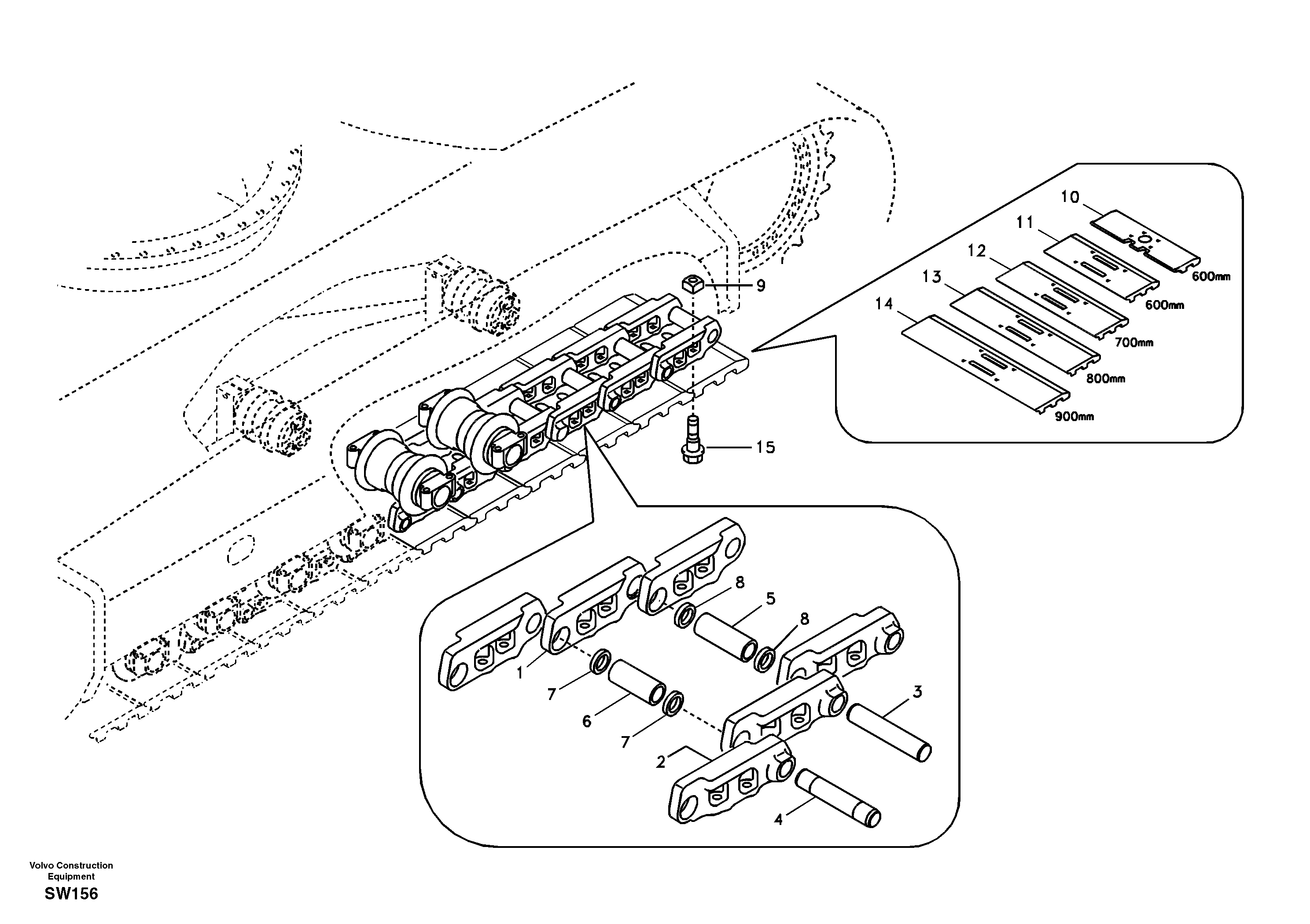Схема запчастей Volvo EC360B - 99839 Гусеничная цепь EC360B SER NO INT 12152- EU&NA 80001-