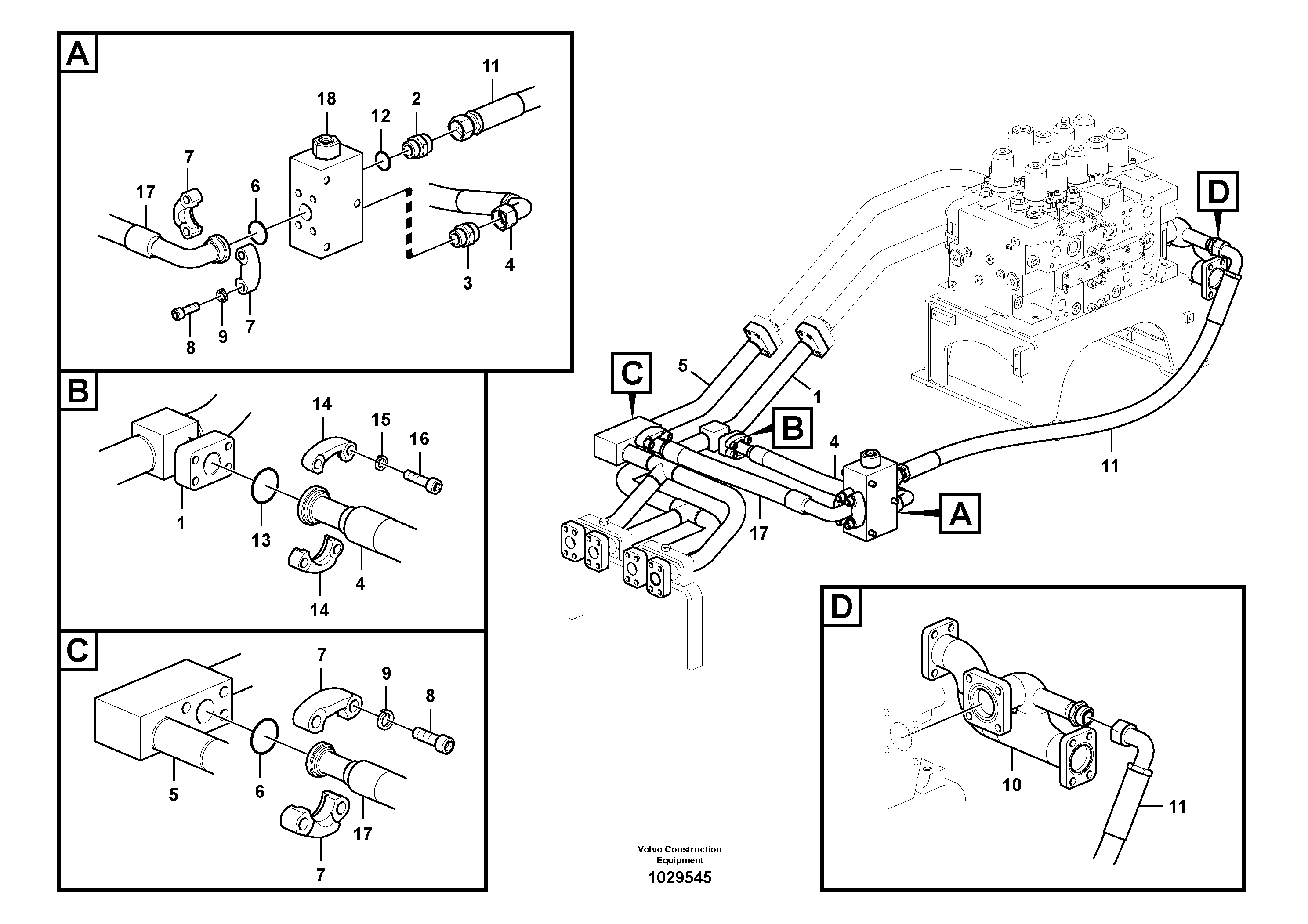 Схема запчастей Volvo EC360B - 41382 Hydraulic system, control valve to boom and swing EC360B PRIME S/N 15001-/85001- 35001-