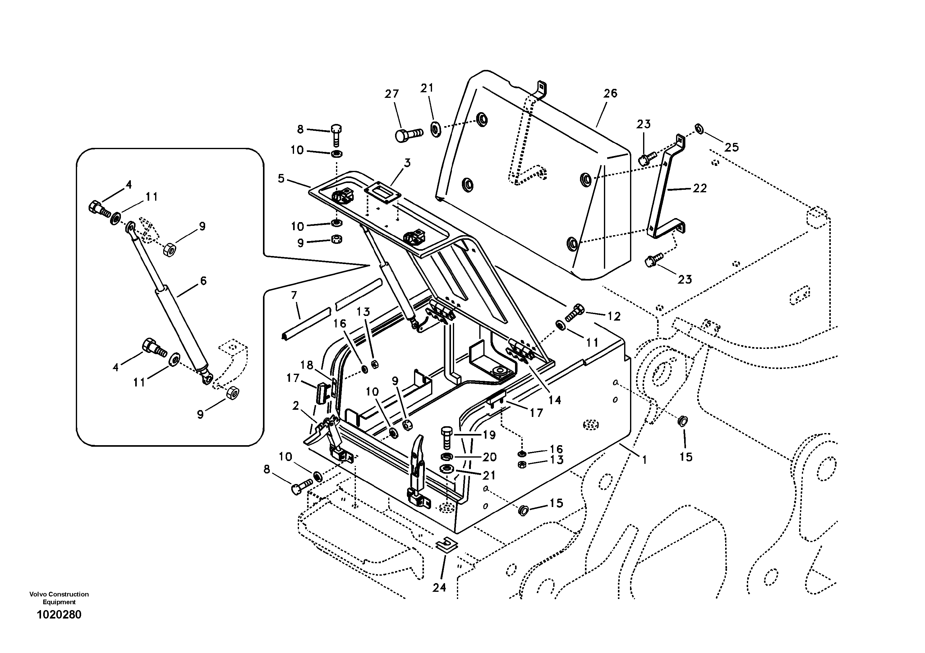 Схема запчастей Volvo EC360B - 92157 Tool box, cowl EC360B SER NO INT 12152- EU&NA 80001-