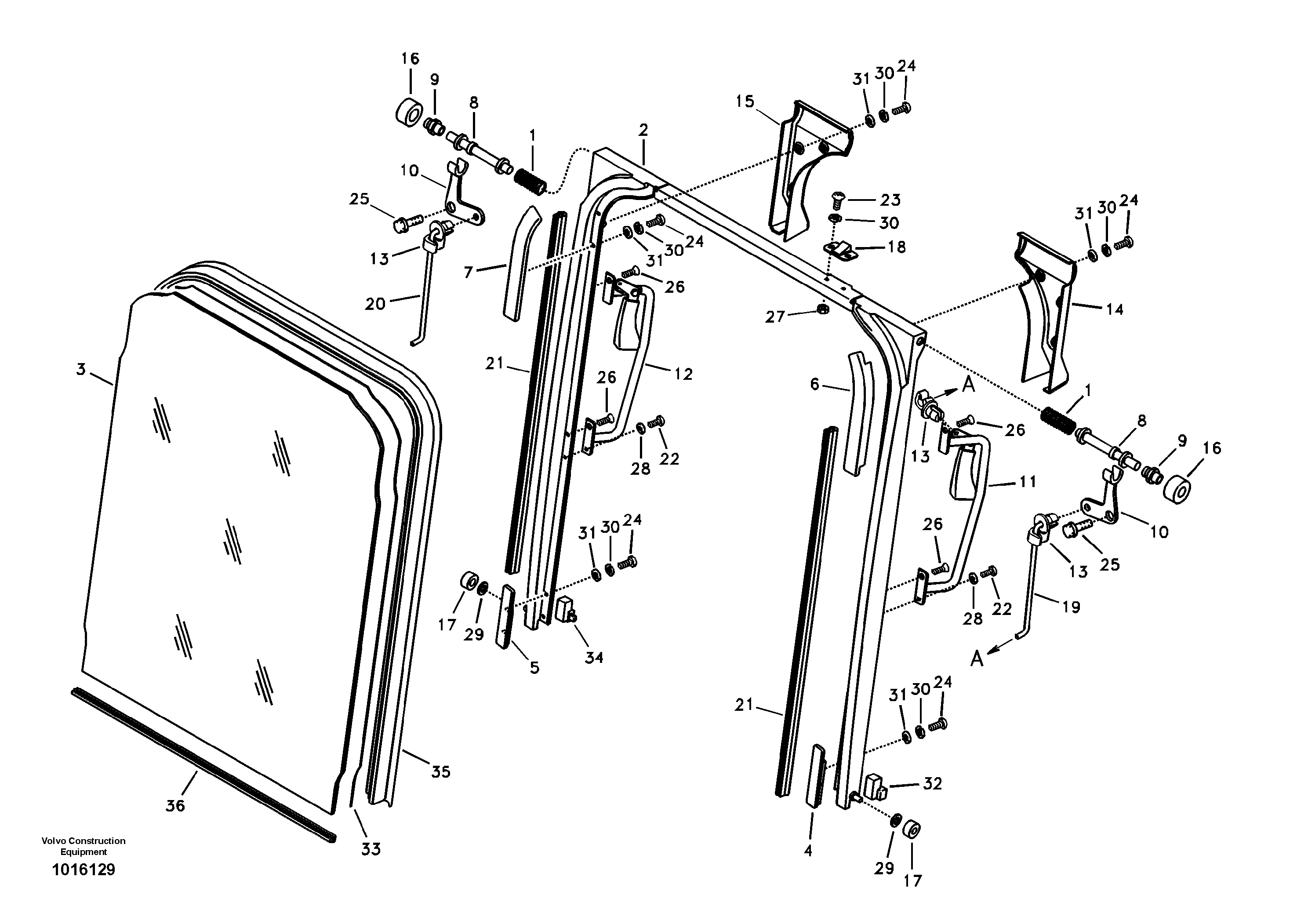 Схема запчастей Volvo EC360B - 90060 Стекло лобовое (ветровое) EC360B SER NO INT 12152- EU&NA 80001-