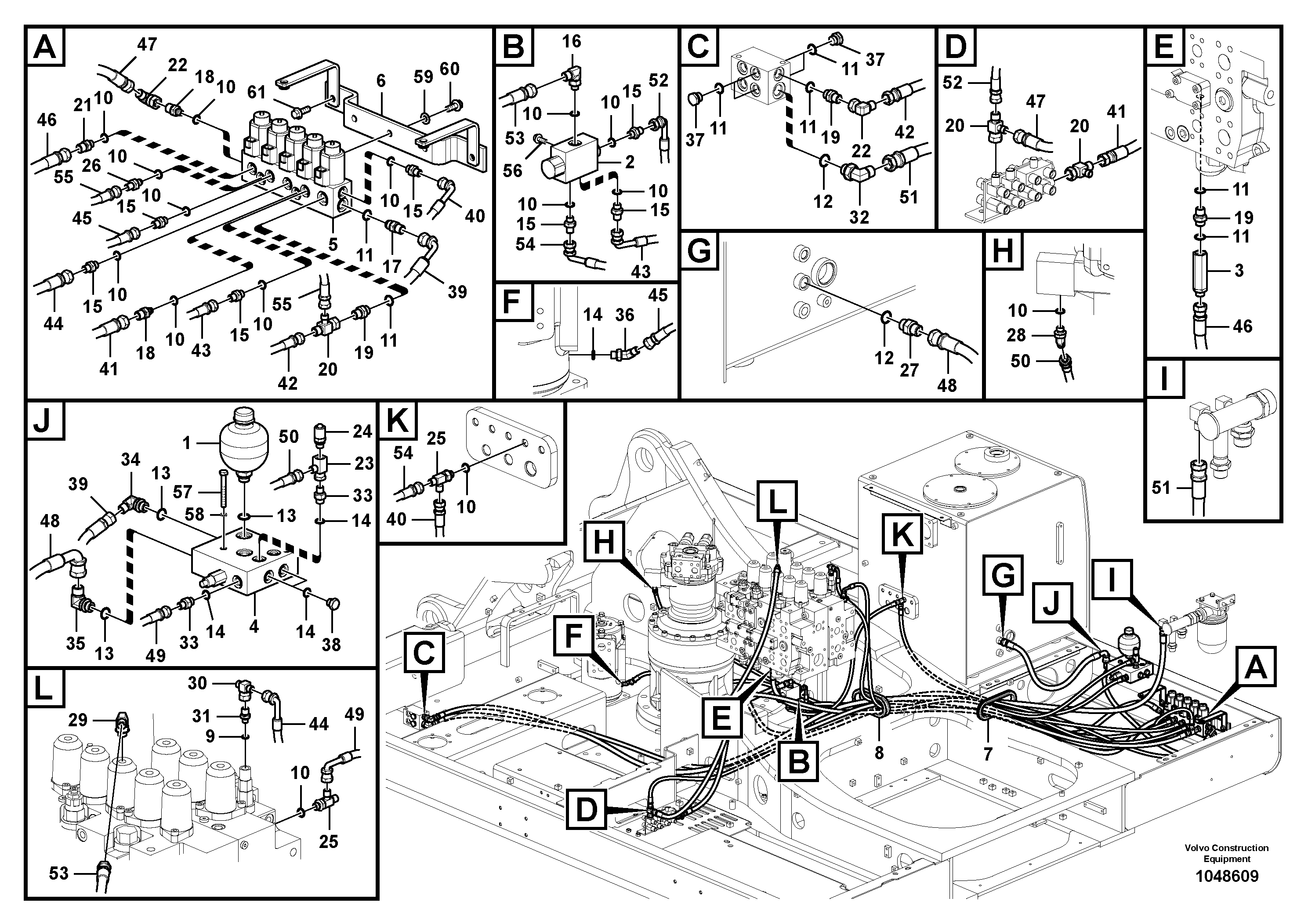 Схема запчастей Volvo EC360B - 96461 Servo system, control valve to solenoid valve EC360B PRIME S/N 15001-/85001- 35001-