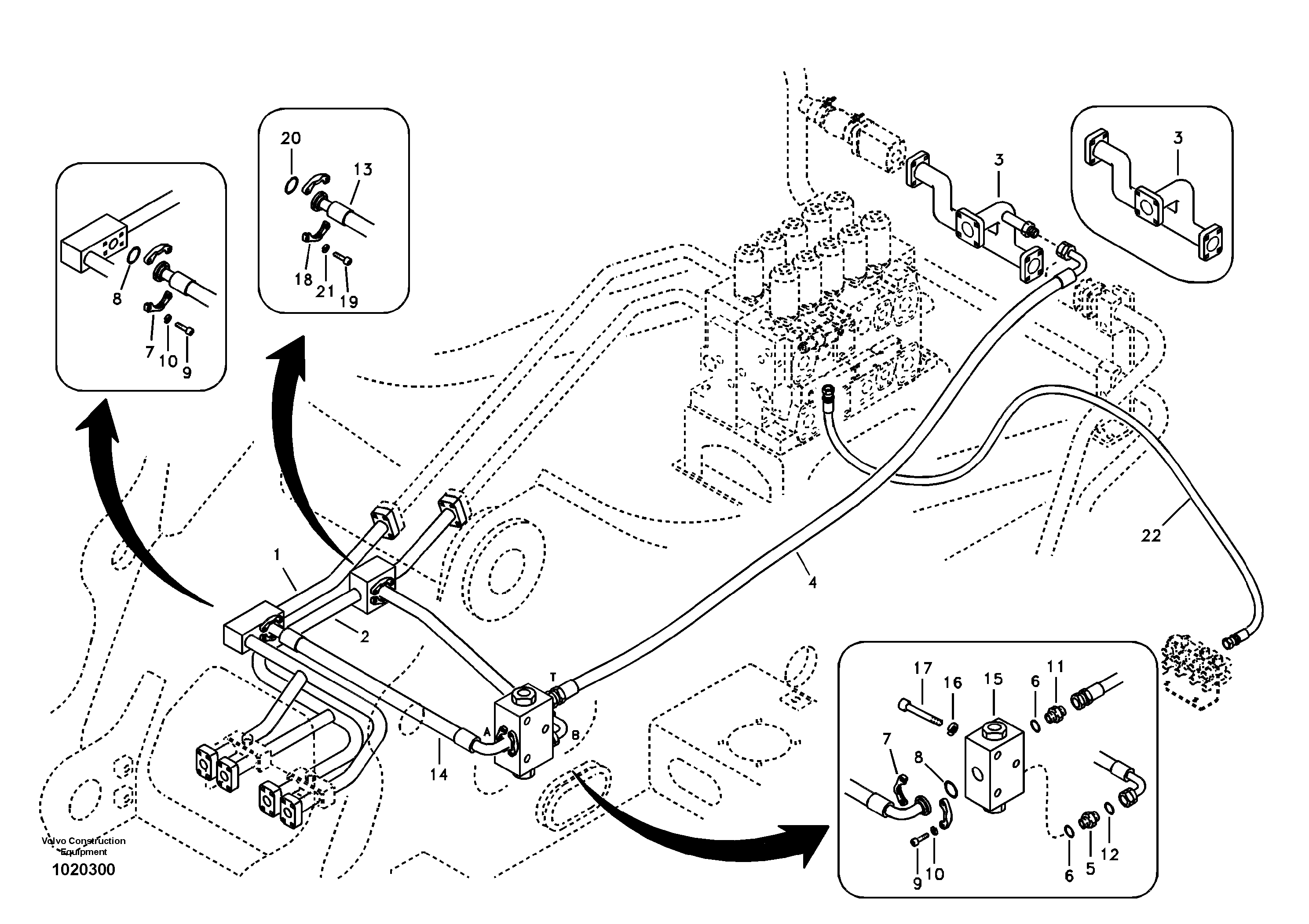 Схема запчастей Volvo EC360B - 94653 Hydraulic system, control valve to boom and swing EC360B SER NO INT 12152- EU&NA 80001-
