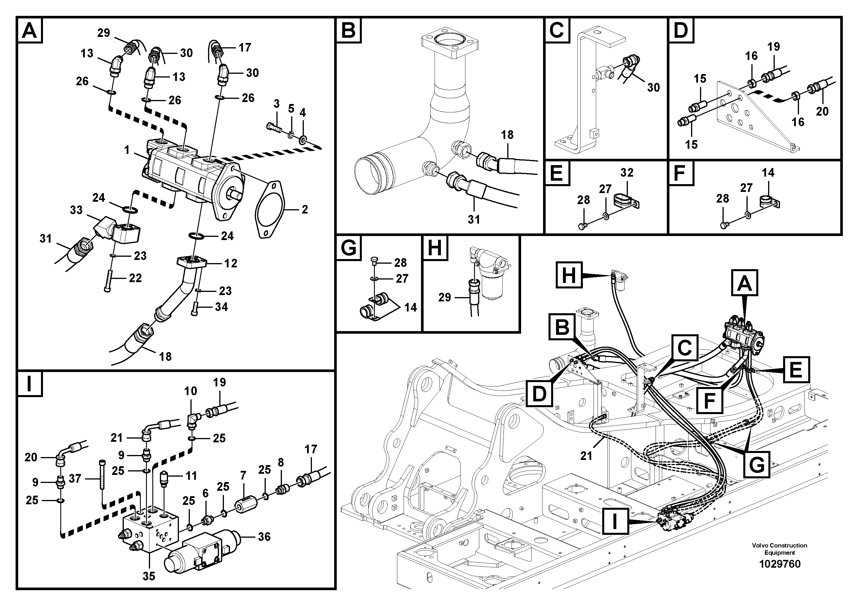 Схема запчастей Volvo EC360B - 48284 Working hydraulic, slope and rotator on upper frame EC360B PRIME S/N 15001-/85001- 35001-