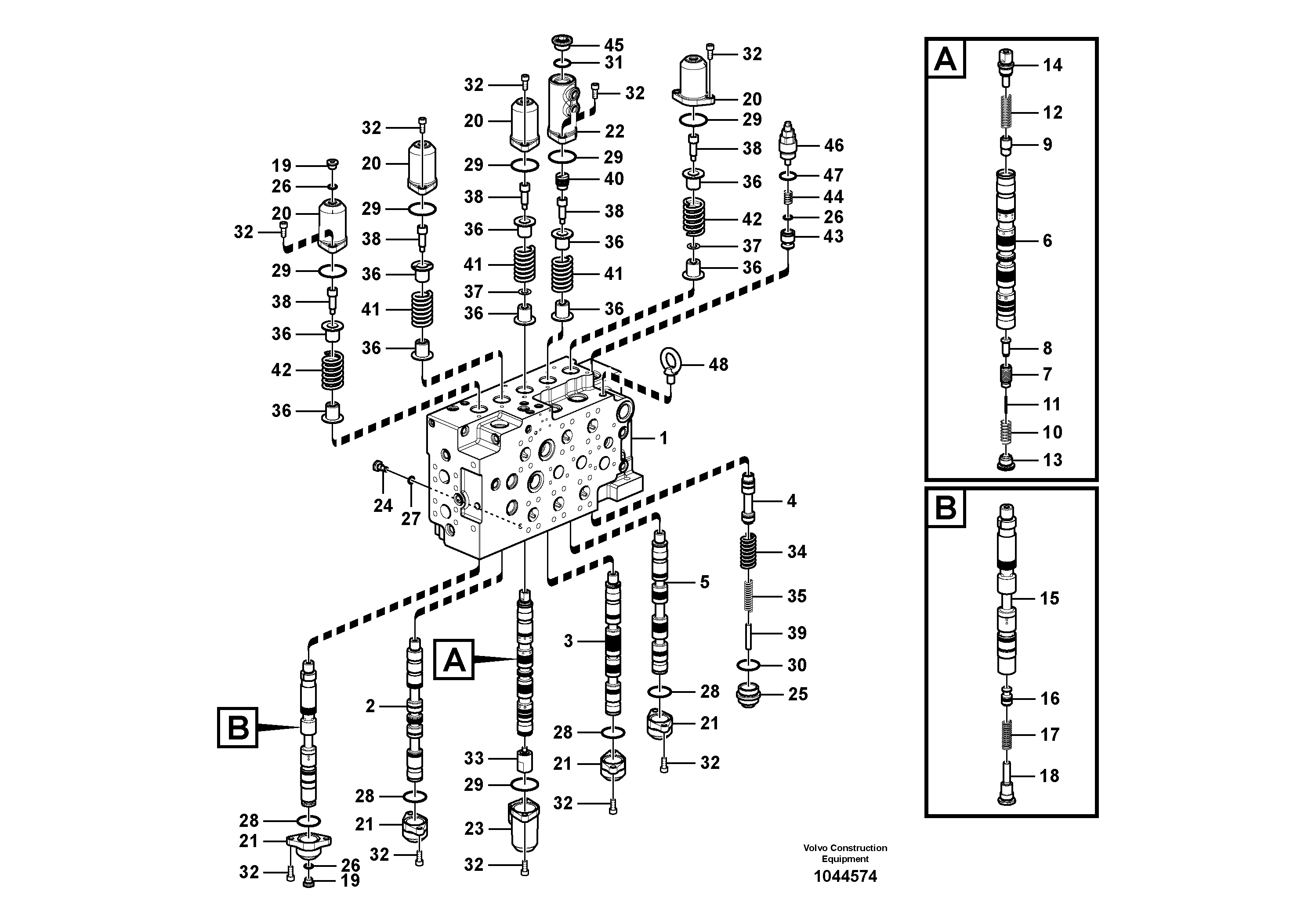 Схема запчастей Volvo EC360B - 94664 Гидрораспределитель (главный управляющий клапан) EC360B SER NO INT 12152- EU&NA 80001-