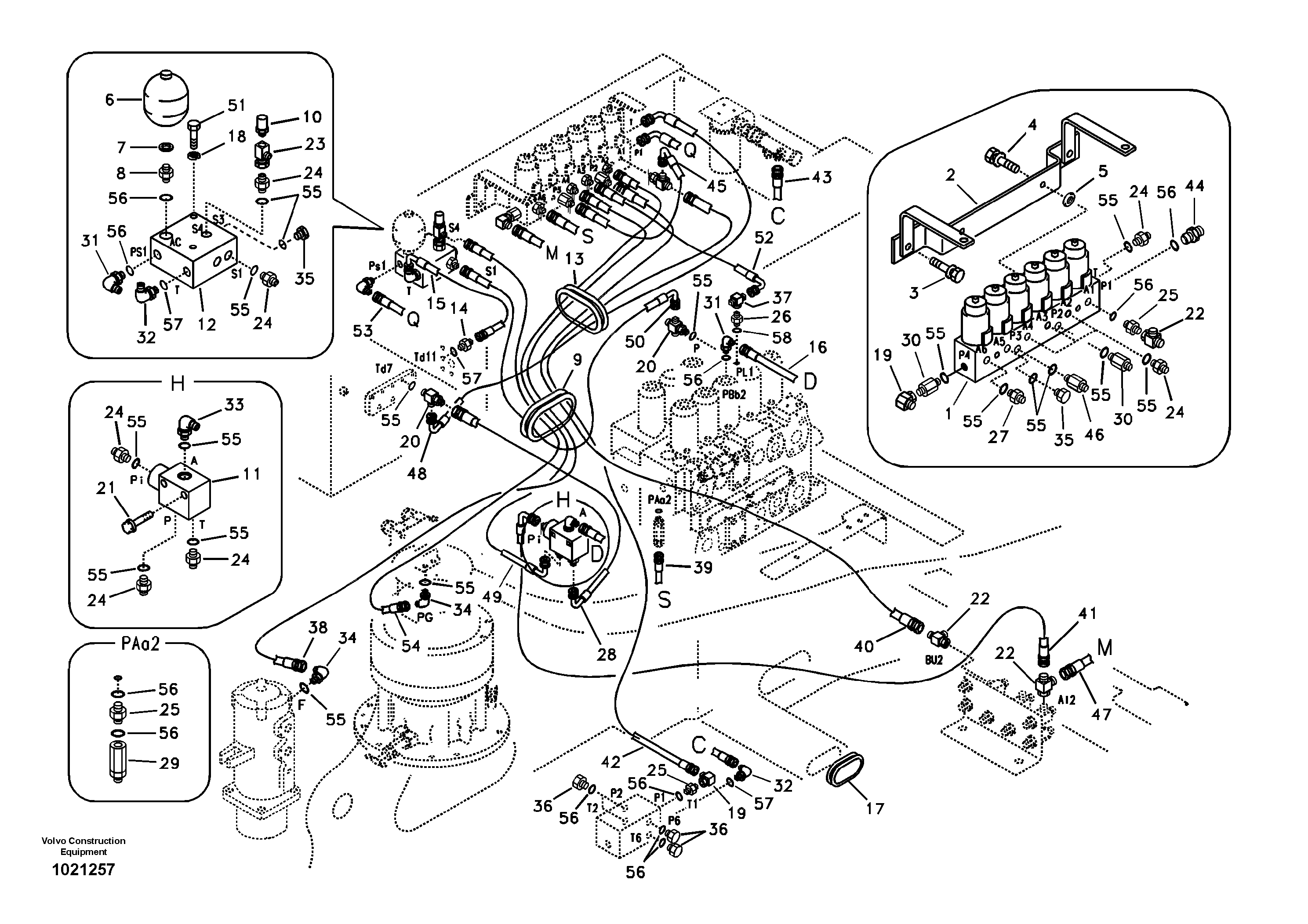 Схема запчастей Volvo EC360B - 100677 Servo system, control valve to solenoid valve EC360B SER NO INT 12152- EU&NA 80001-