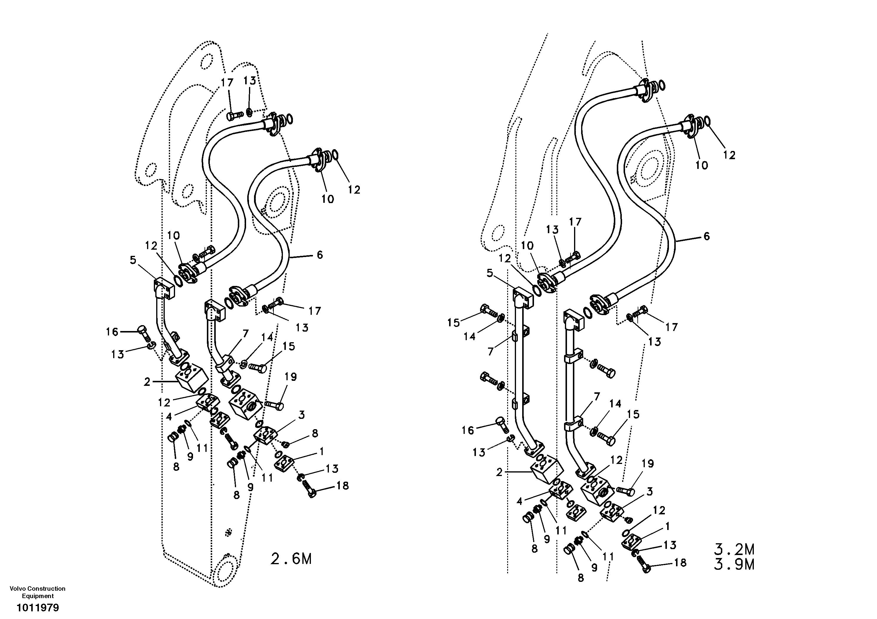 Схема запчастей Volvo EC360B - 87450 Working hydraulic, hammer and shear for dipper arm EC360B SER NO INT 12152- EU&NA 80001-
