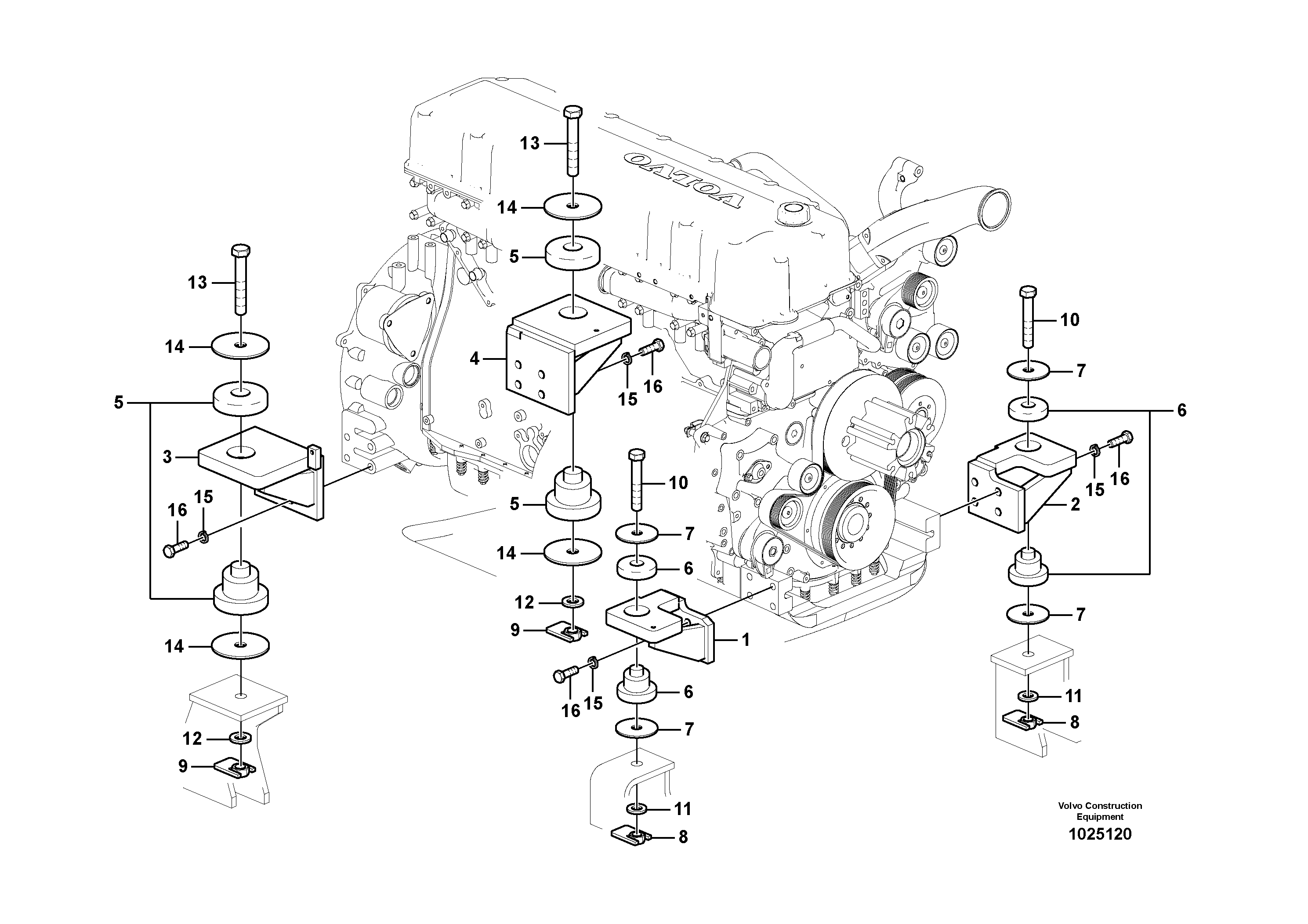 Схема запчастей Volvo EC360B - 61888 Установка двигателя EC360B PRIME S/N 15001-/85001- 35001-