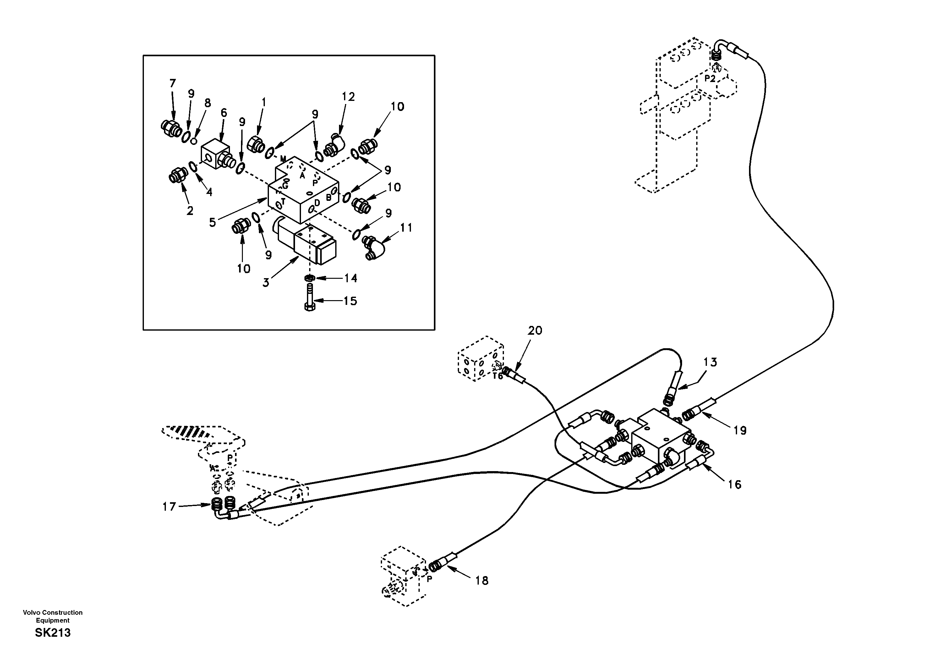 Схема запчастей Volvo EW170 - 9652 Hydraulic system, upper brake line -cruise control EW170 SER NO 3031-