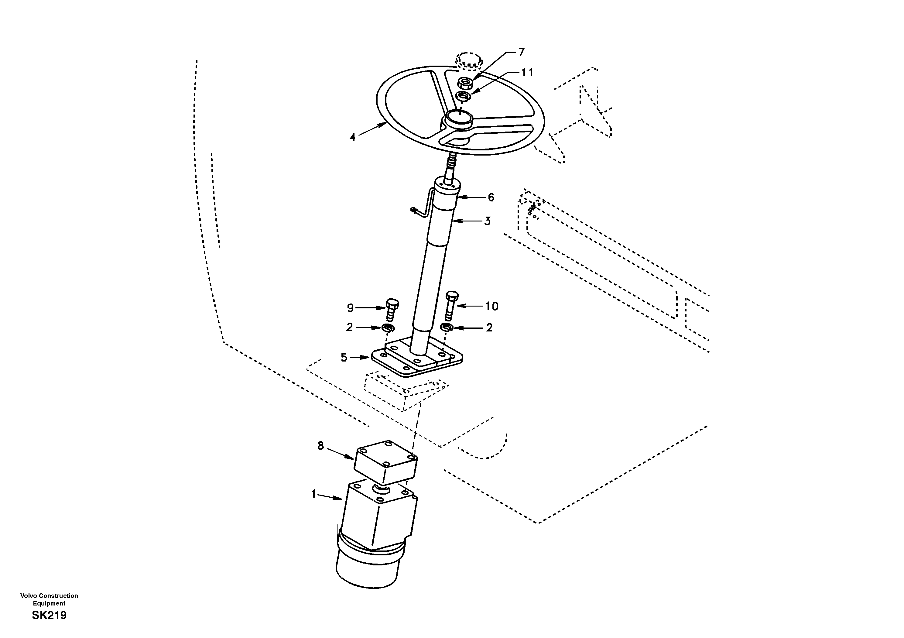 Схема запчастей Volvo EW170 - 29542 Steering wheel and column EW170 SER NO 3031-