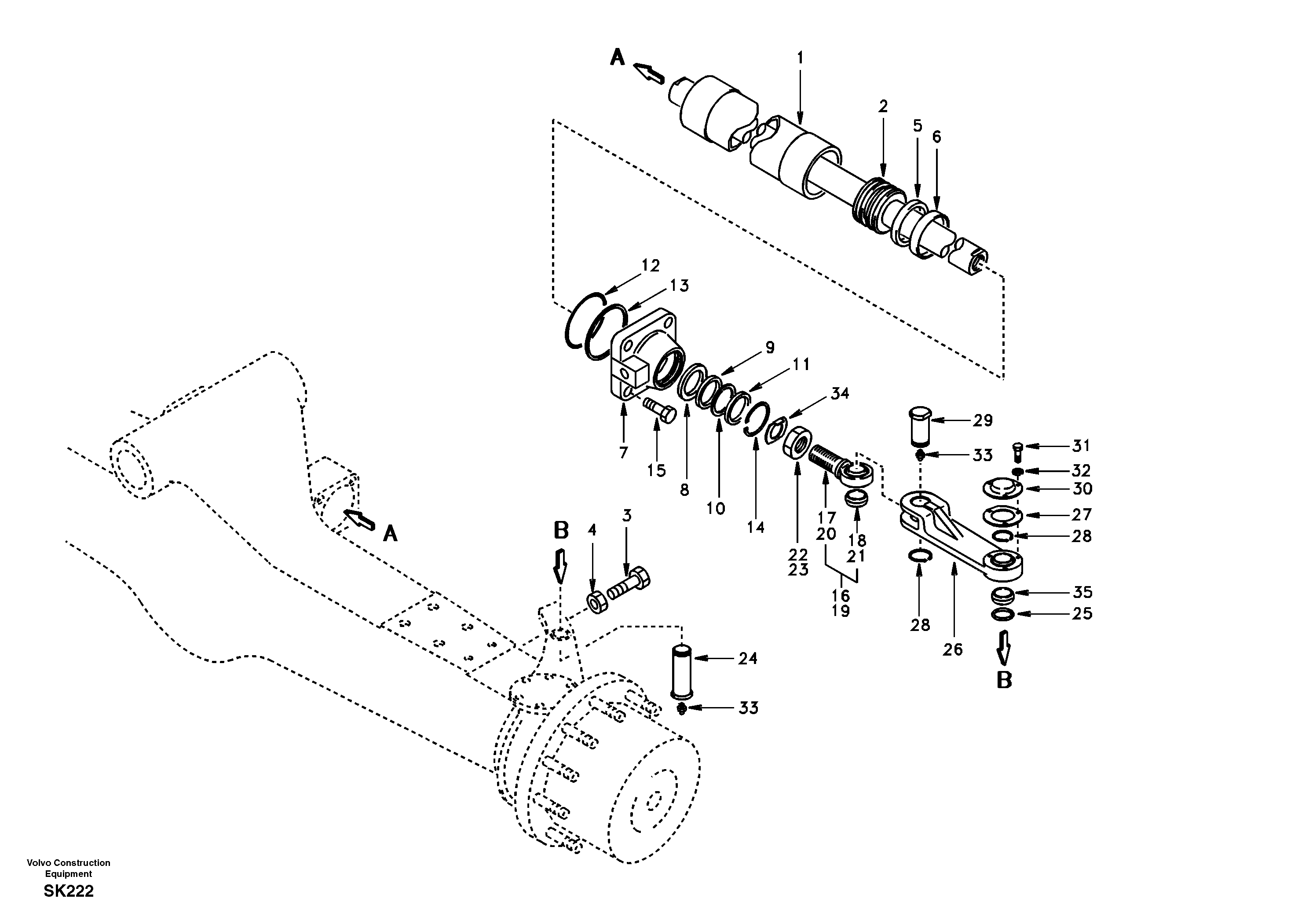 Схема запчастей Volvo EW170 - 33733 Гидроцилиндр рулевой EW170 SER NO 3031-