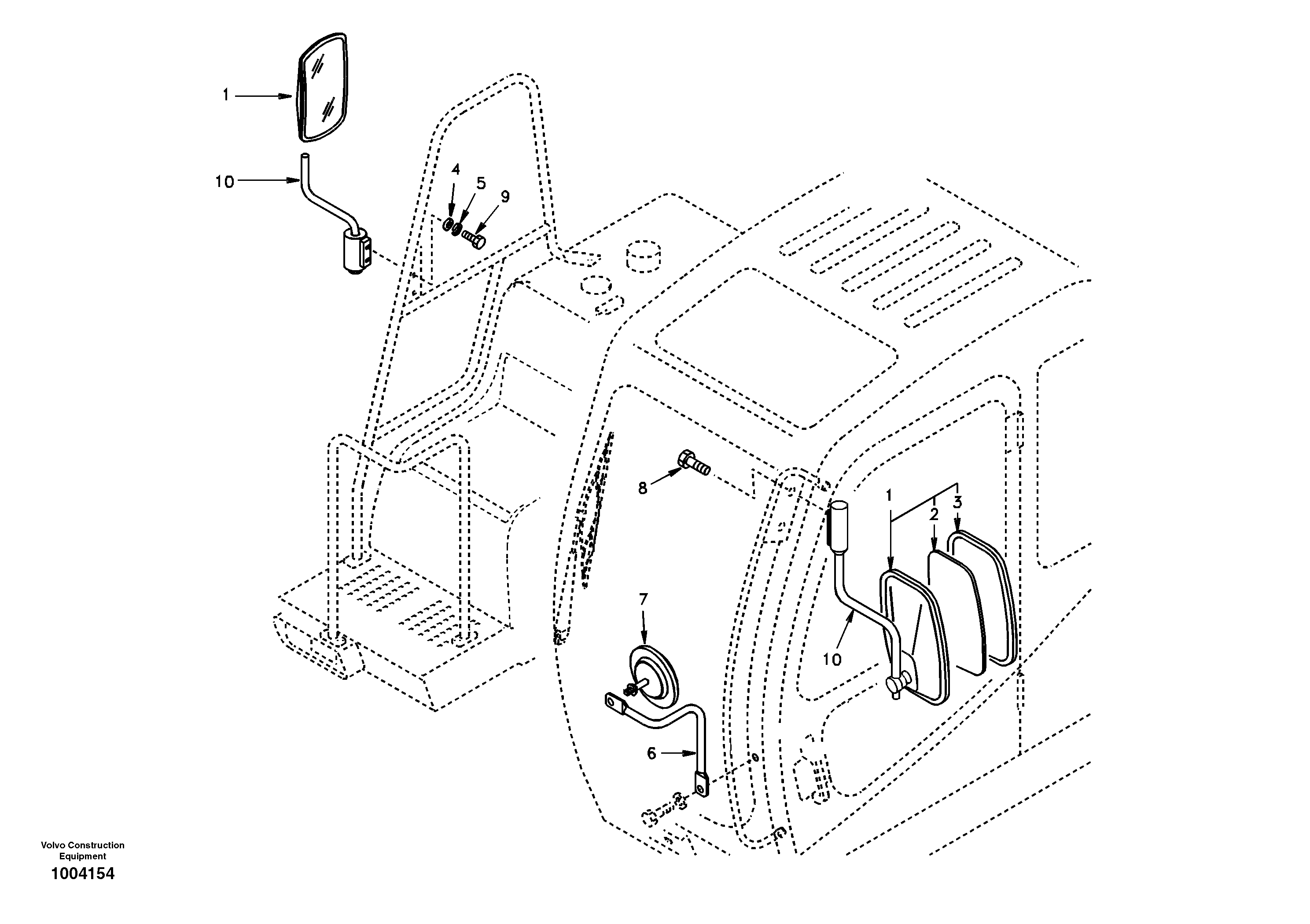 Схема запчастей Volvo EW170 - 34324 Rear view mirror EW170 & EW180 SER NO 3031-