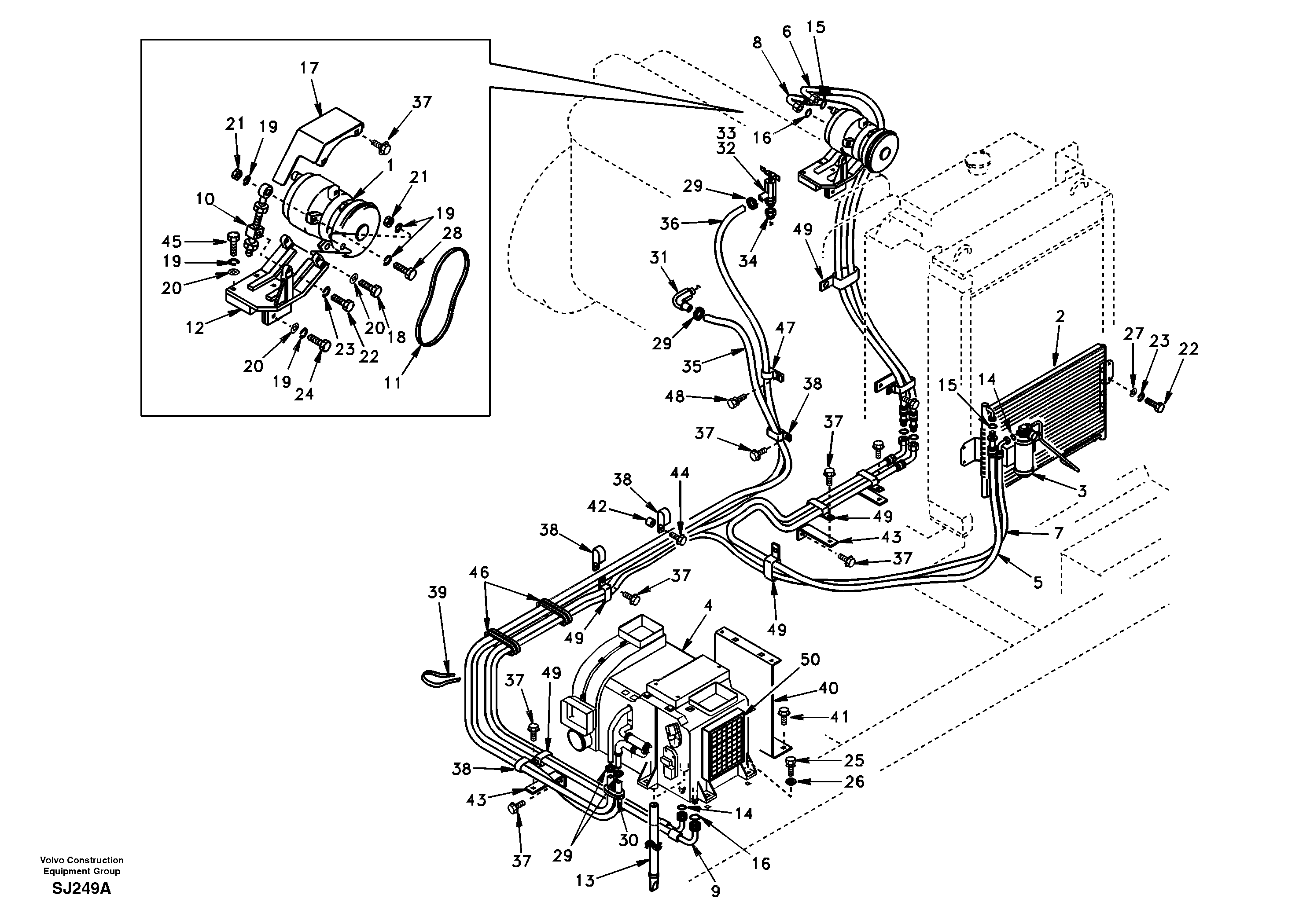 Схема запчастей Volvo EW170 - 52362 Air conditioning line, cooling and heater EW170 & EW180 SER NO 3031-
