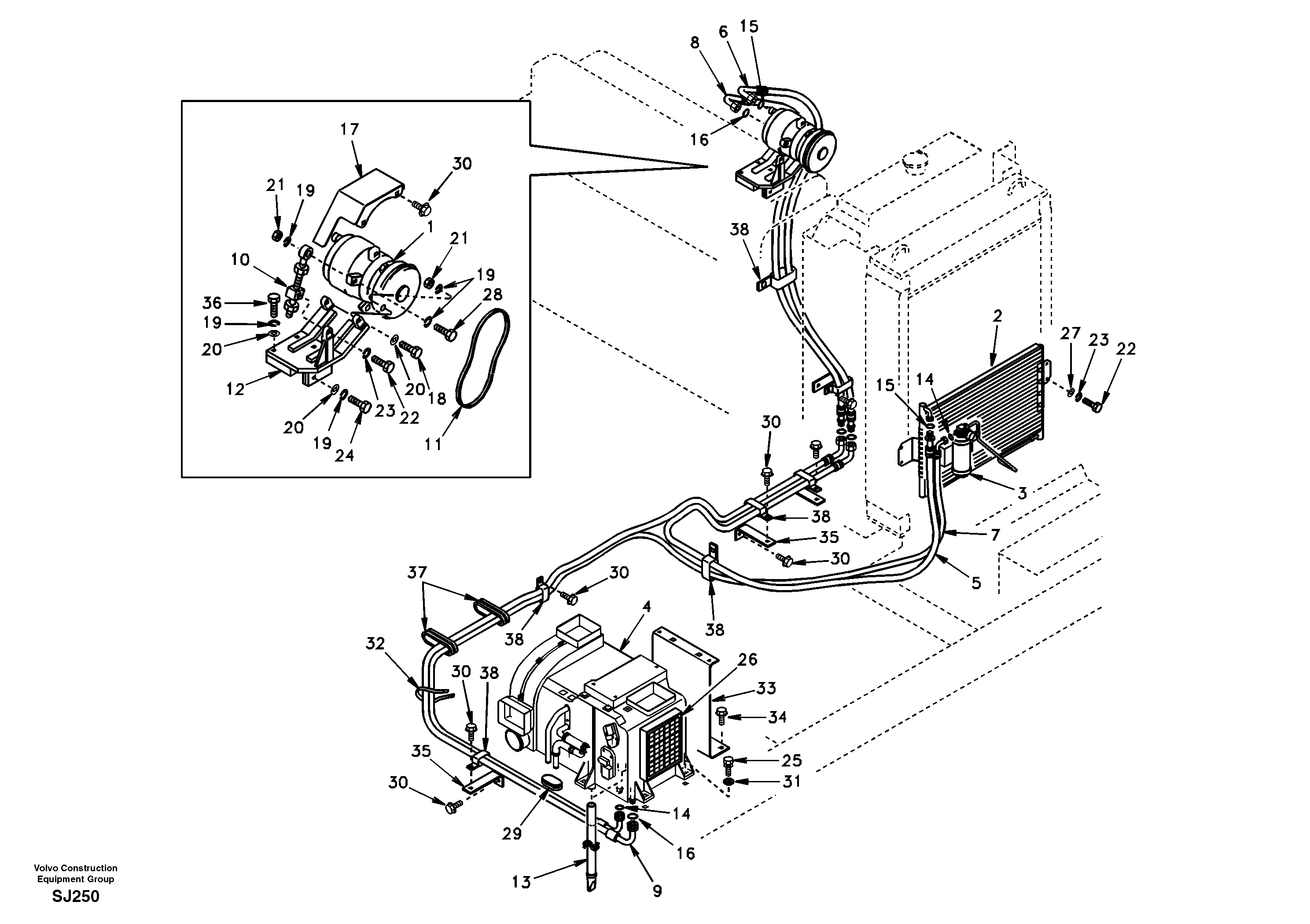 Схема запчастей Volvo EW170 - 52363 Air conditioning unit line EW170 & EW180 SER NO 3031-