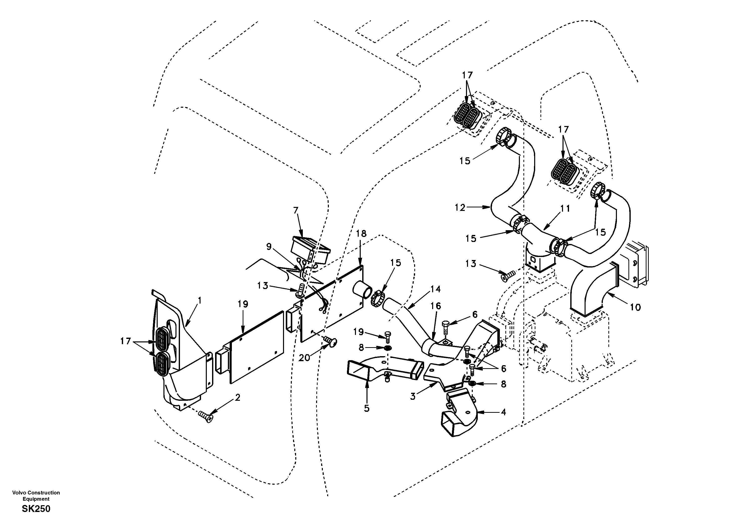 Схема запчастей Volvo EW170 - 32419 Air duct in cabin and cabin floor EW170 SER NO 3031-