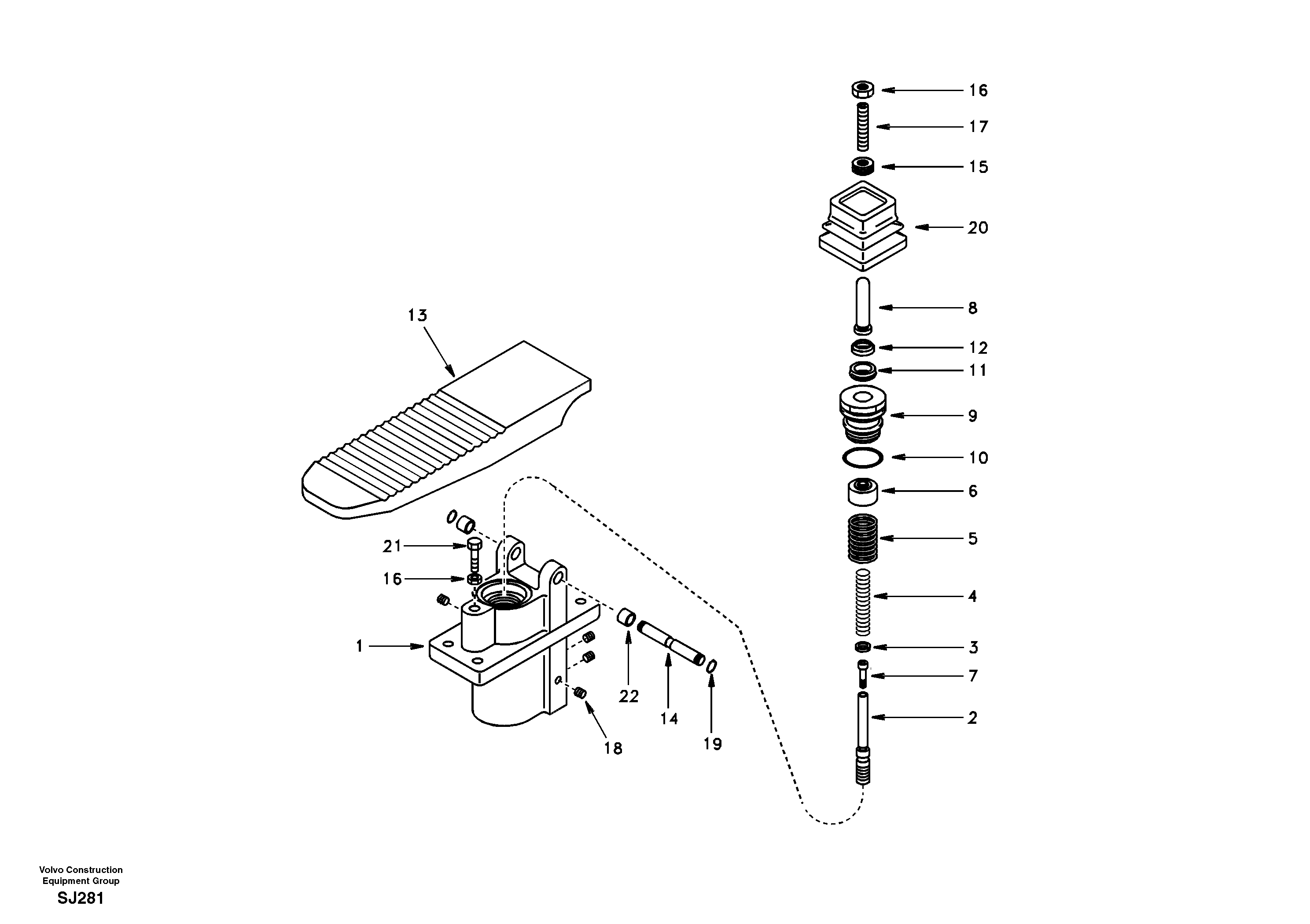 Схема запчастей Volvo EW170 - 13785 Remote control valve pedal, travel motor EW170 & EW180 SER NO 3031-