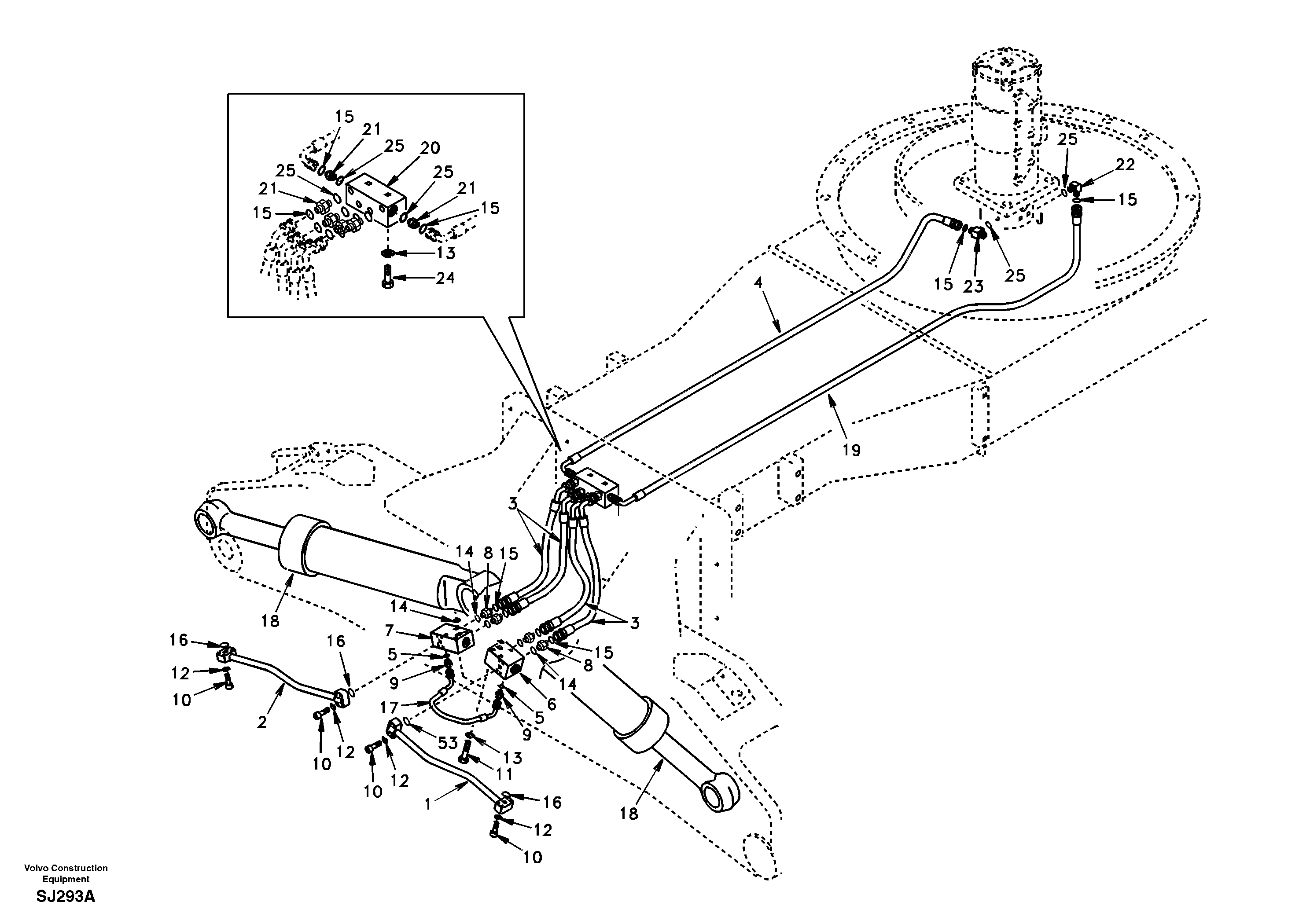 Схема запчастей Volvo EW170 - 1077 Working hydraulic, front outrigger EW170 & EW180 SER NO 3031-