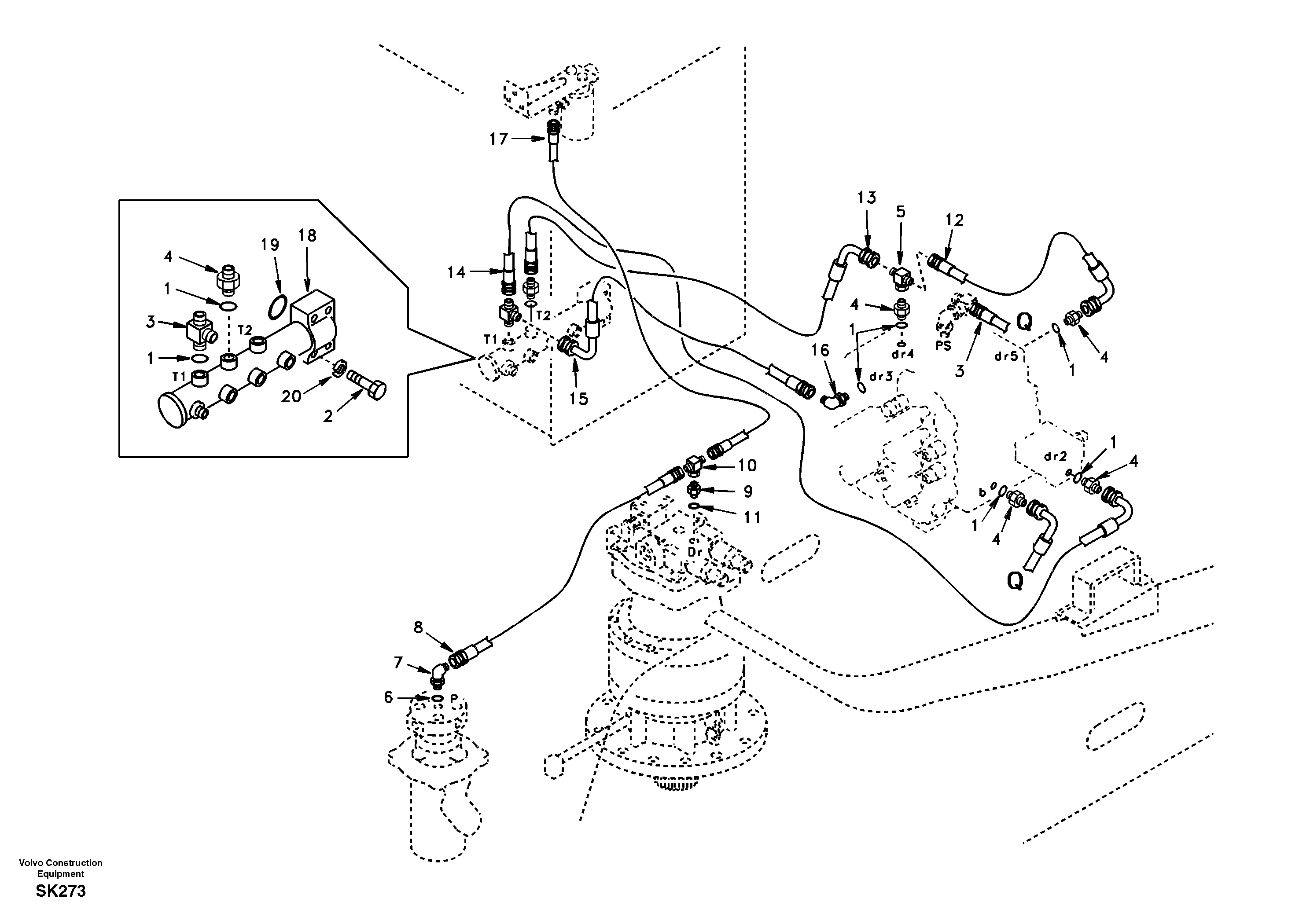 Схема запчастей Volvo EW170 - 14717 Servo hydraulics, return line tank EW170 SER NO 3031-