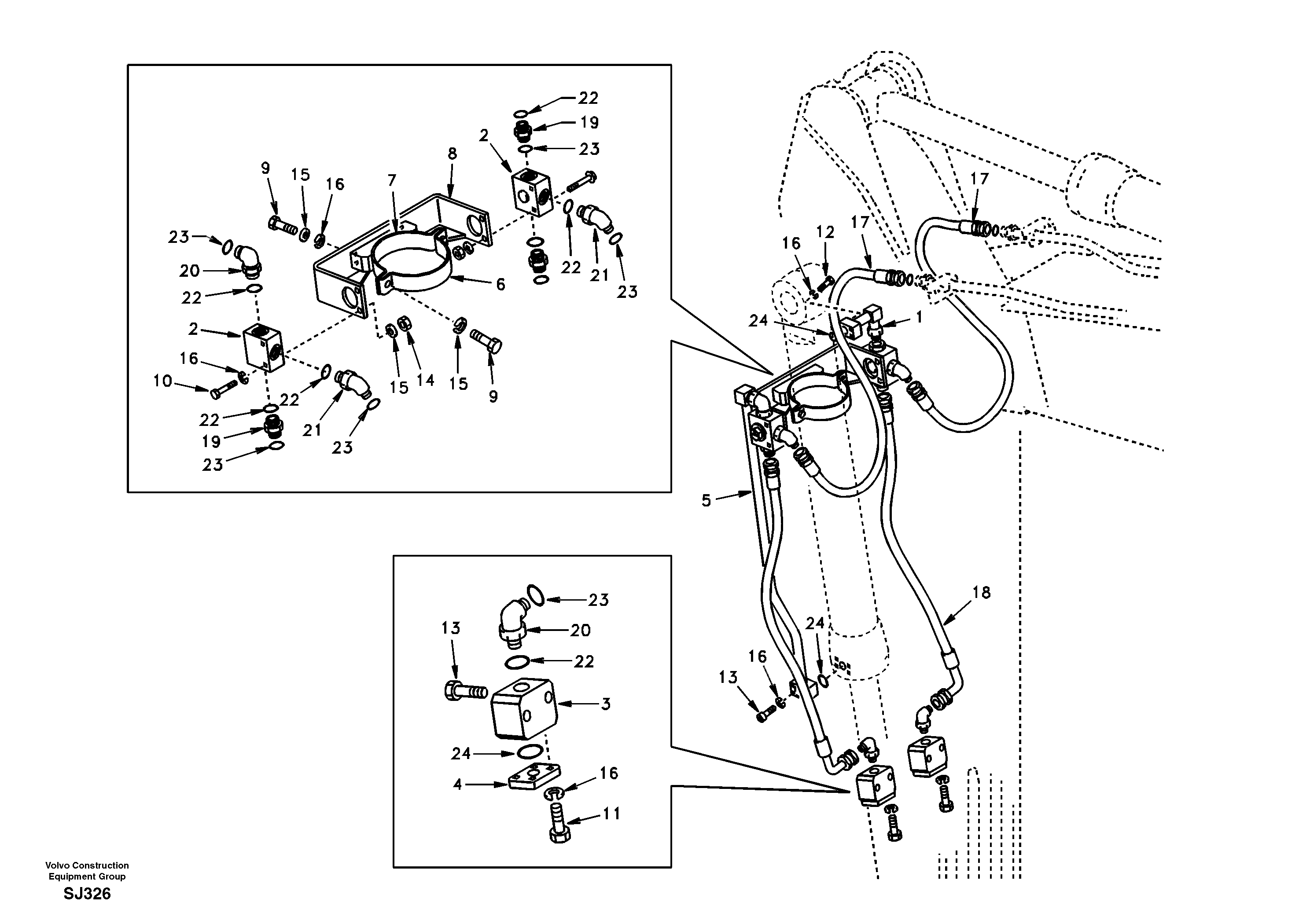 Схема запчастей Volvo EW170 - 54898 Working hydraulic, clamshell EW170 & EW180 SER NO 3031-
