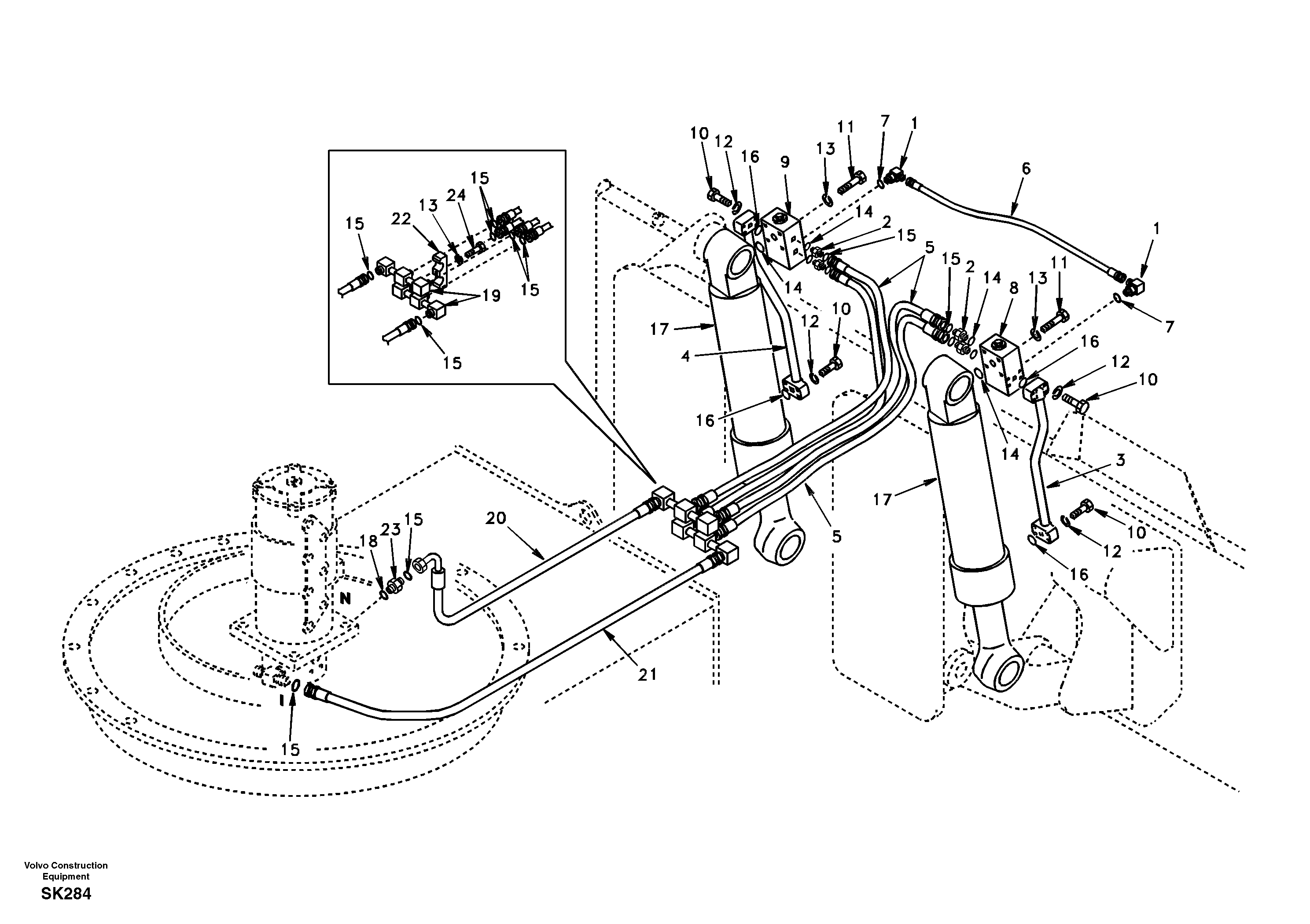 Схема запчастей Volvo EW170 - 32128 Working hydraulic, rear dozer blade EW170 SER NO 3031-