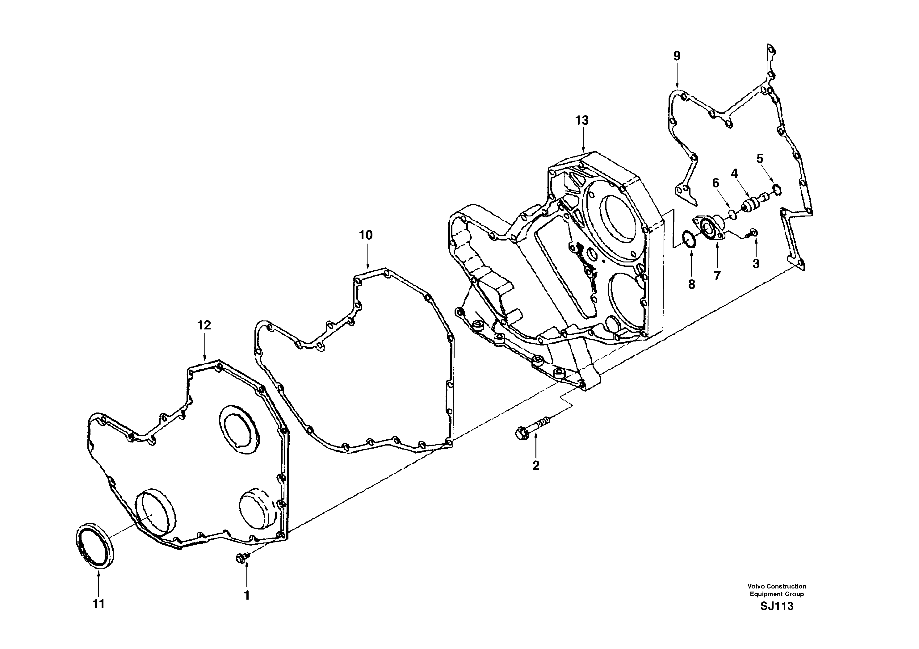 Схема запчастей Volvo EW170 - 35836 Timing gear casing EW170 & EW180 SER NO 3031-