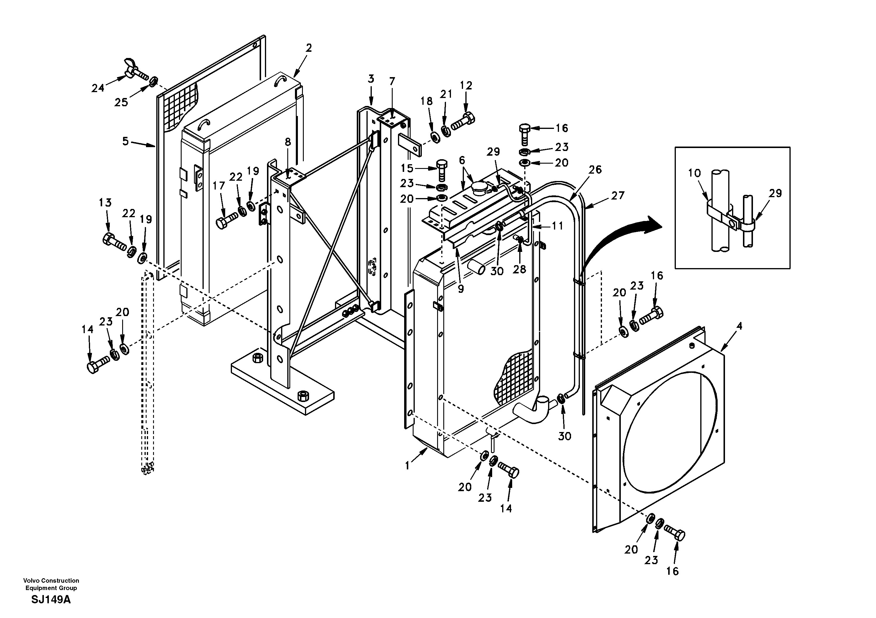 Схема запчастей Volvo EW170 - 33219 Радиатор EW170 & EW180 SER NO 3031-