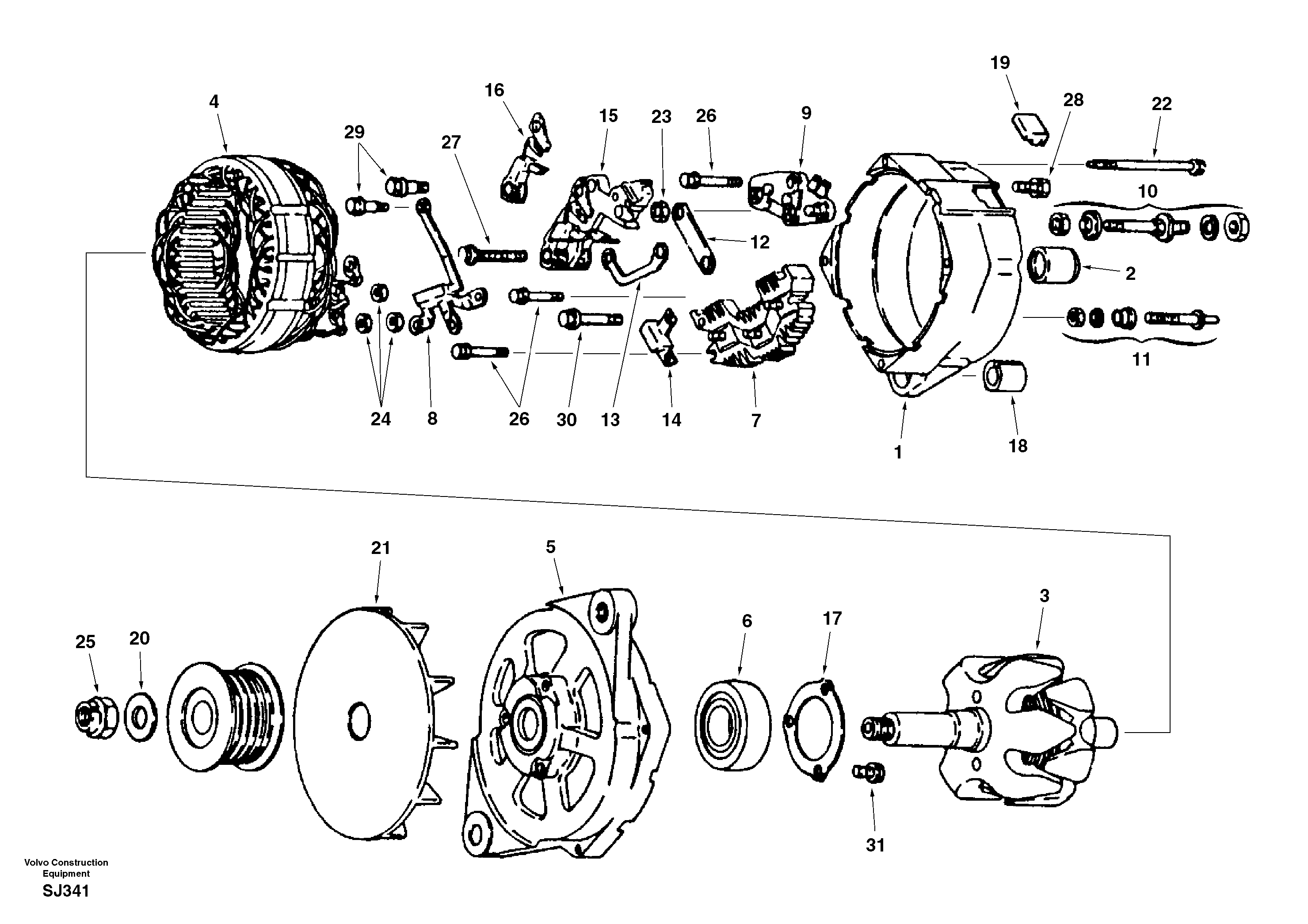 Схема запчастей Volvo EW170 - 51127 Alternator EW170 & EW180 SER NO 3031-