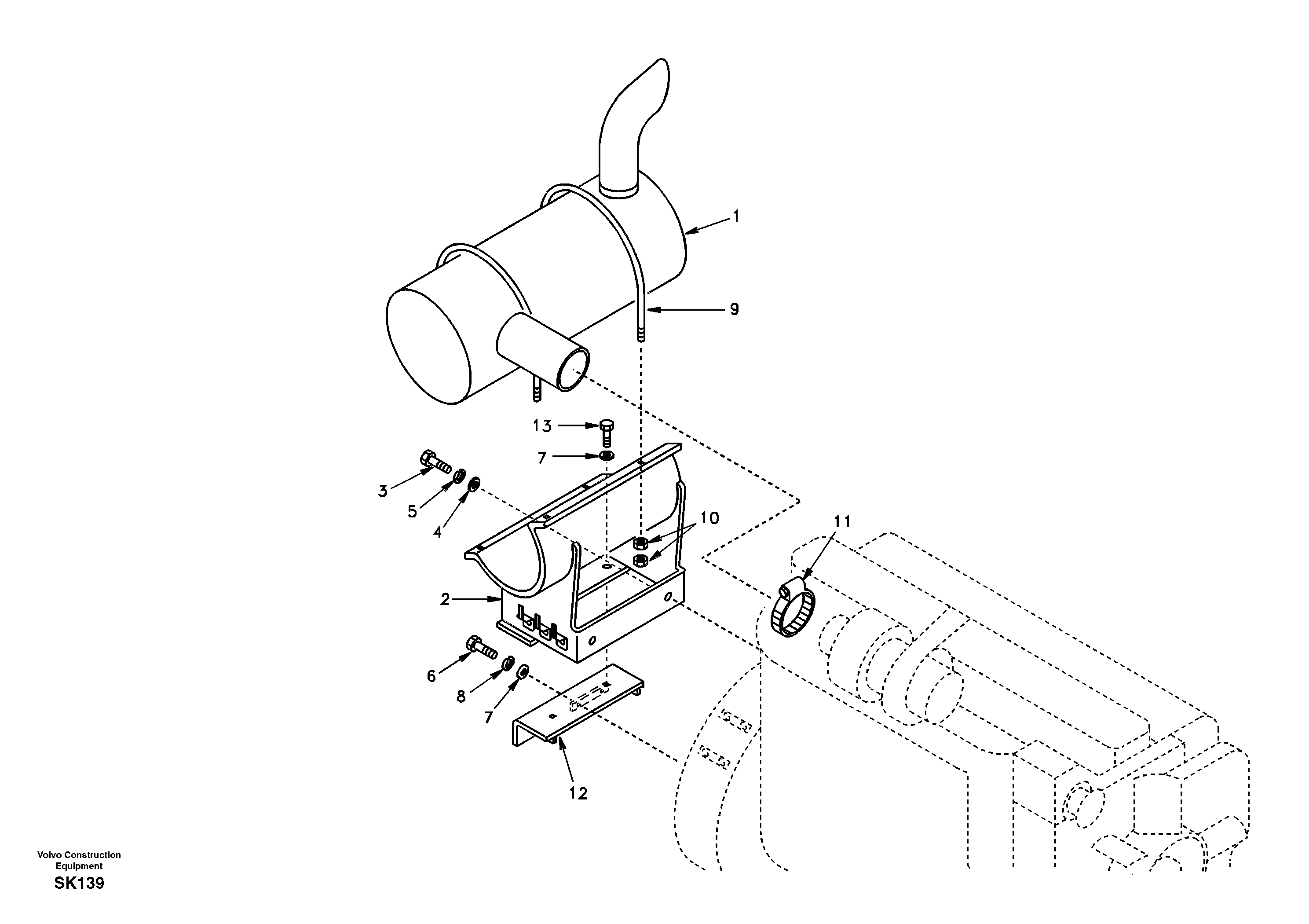 Схема запчастей Volvo EW170 - 13442 Выхлопная система EW170 SER NO 3031-