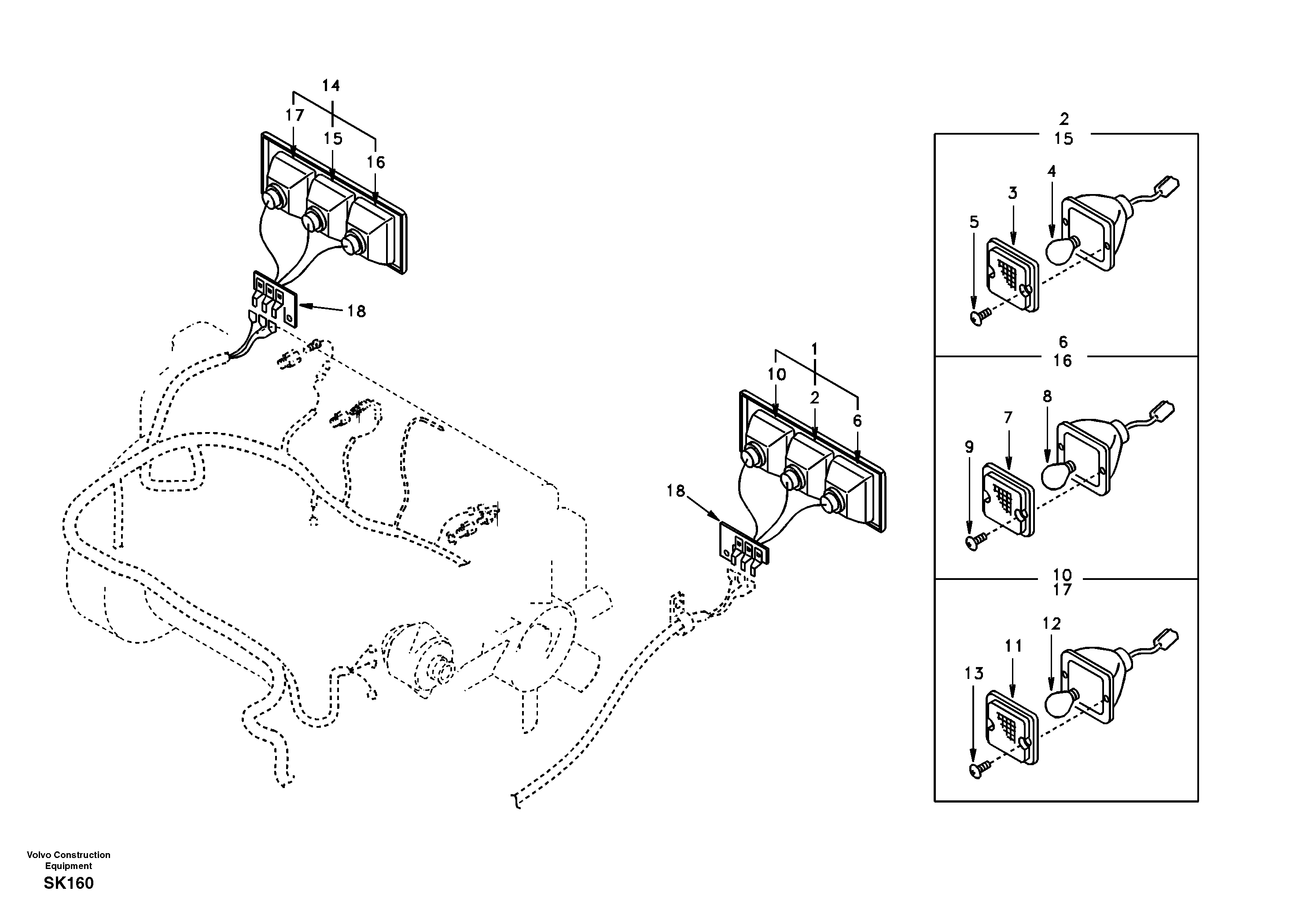 Схема запчастей Volvo EW170 - 14261 Lighting, rear EW170 SER NO 3031-