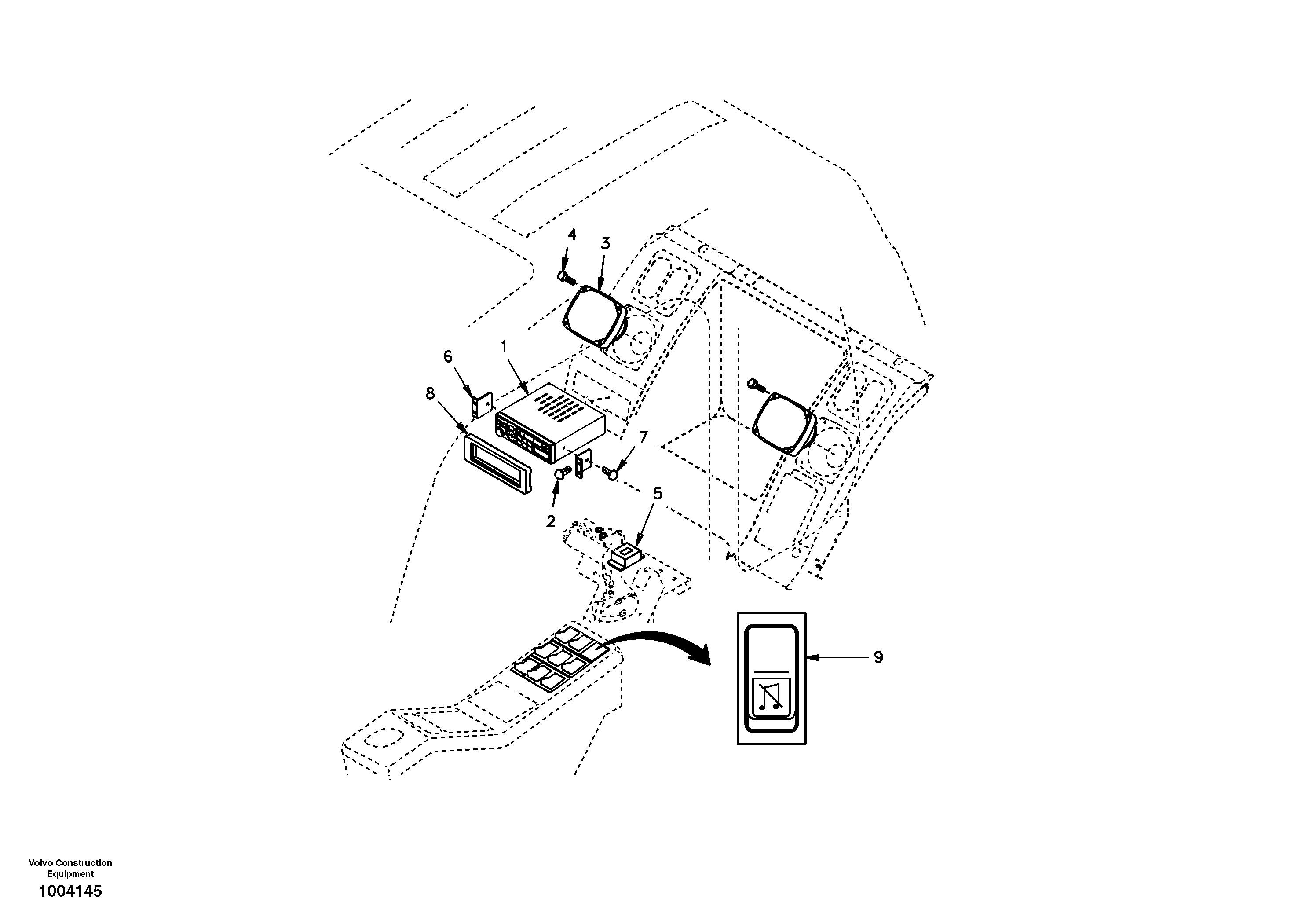 Схема запчастей Volvo EW170 - 15810 Cassette radio recorder with mounting details EW170 SER NO 3031-