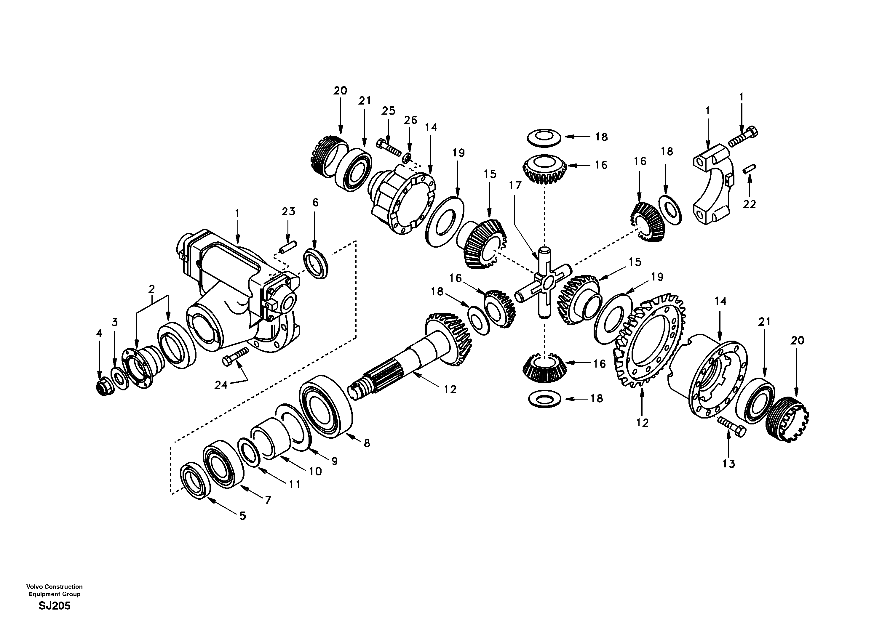 Схема запчастей Volvo EW170 - 42754 Корпус дифференциала переднего моста EW170 & EW180 SER NO 3031-