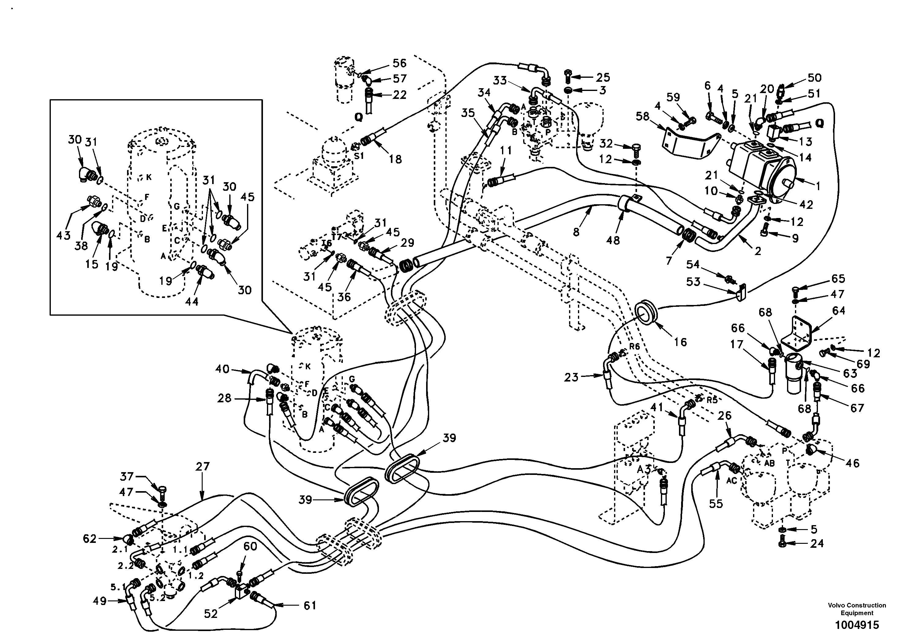 Схема запчастей Volvo EW170 - 42757 Hydraulic system, upper brake line EW170 & EW180 SER NO 3031-