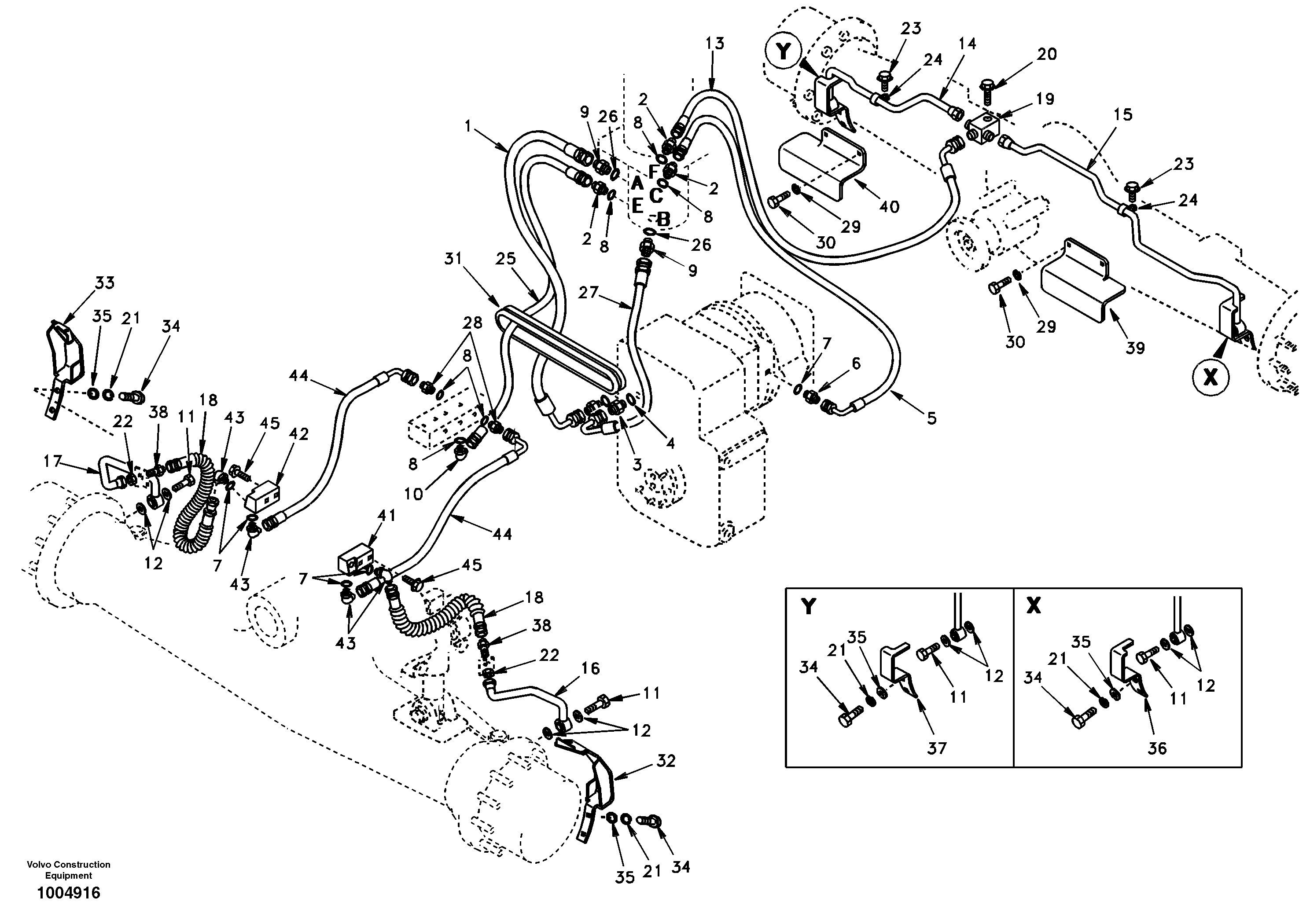 Схема запчастей Volvo EW170 - 73137 Hydraulic system, lower brake line EW170 & EW180 SER NO 3031-