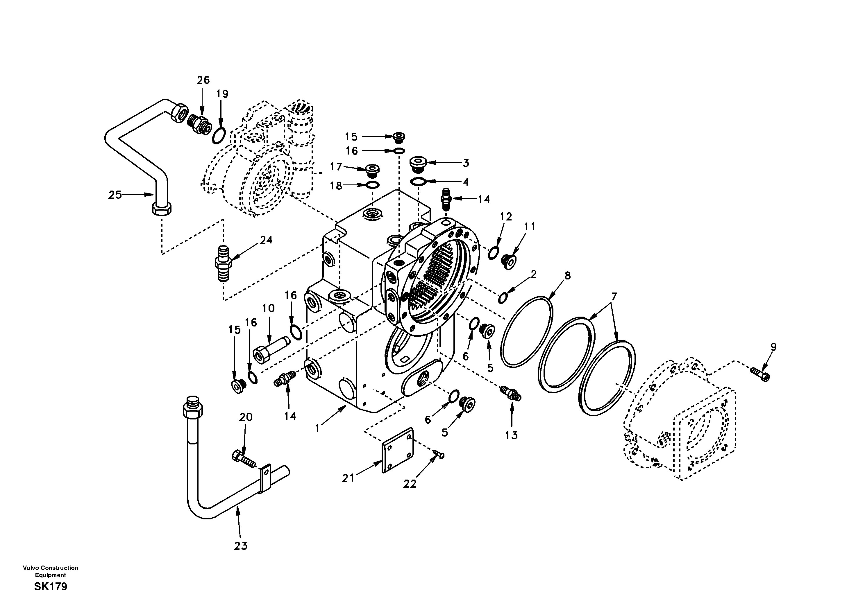 Схема запчастей Volvo EW170 - 99241 Gear box housing with fitting parts EW170 SER NO 3031-