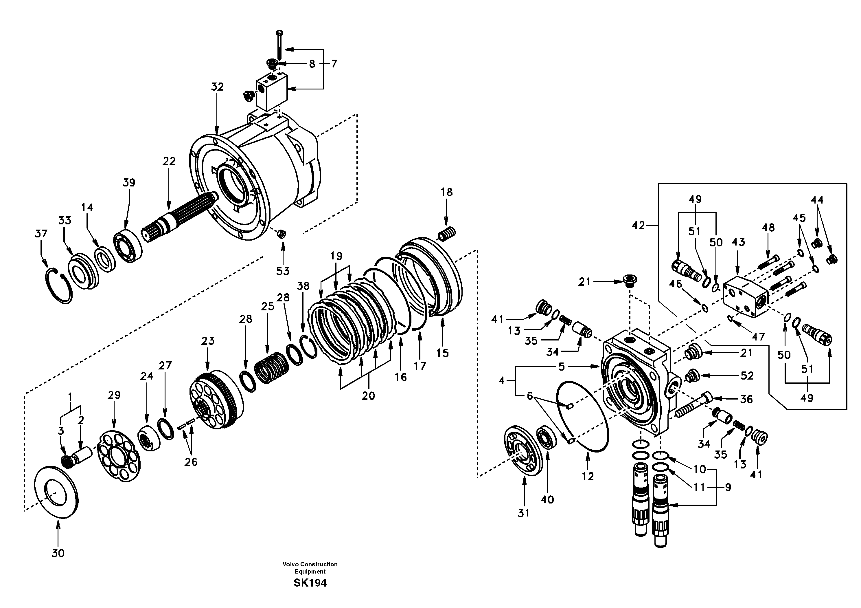 Схема запчастей Volvo EW170 - 95213 Поворотный редуктор (Гидромотор поворота платформы) EW170 SER NO 3031-