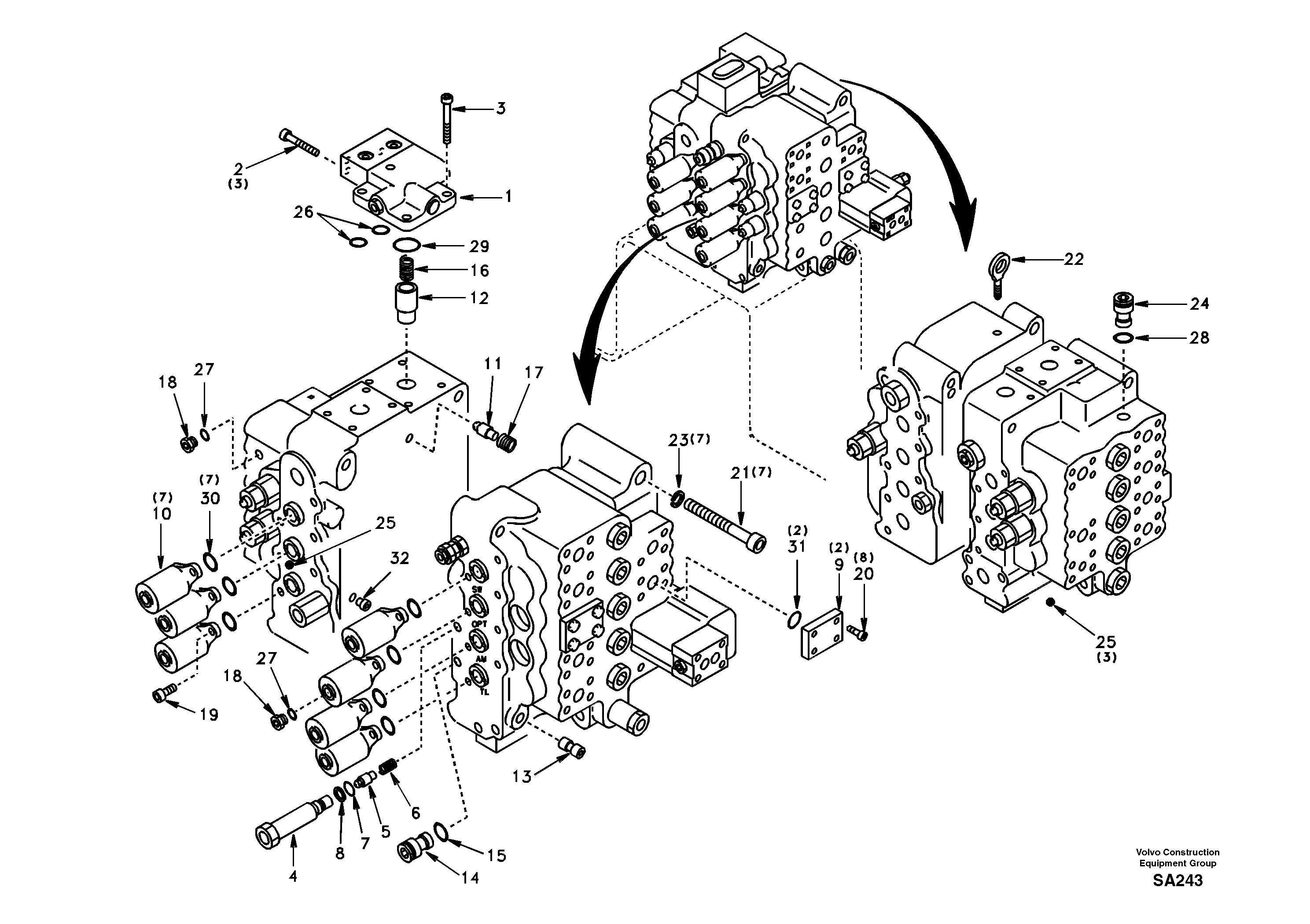 Схема запчастей Volvo EC210 - 100147 Control valve with fitting parts EC210