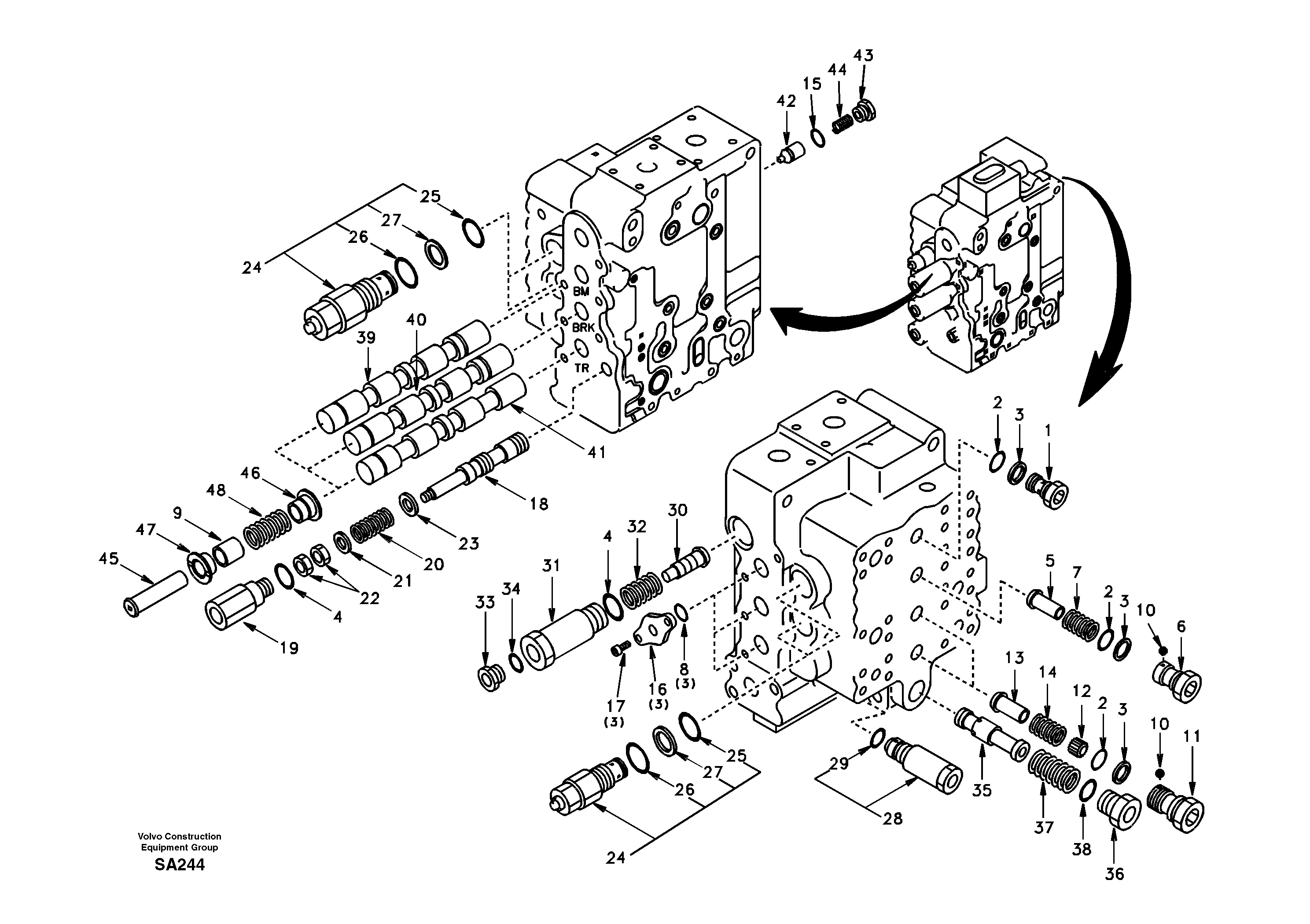 Схема запчастей Volvo EC210 - 55416 Main control valve, boom and bucket and travel Rh EC210