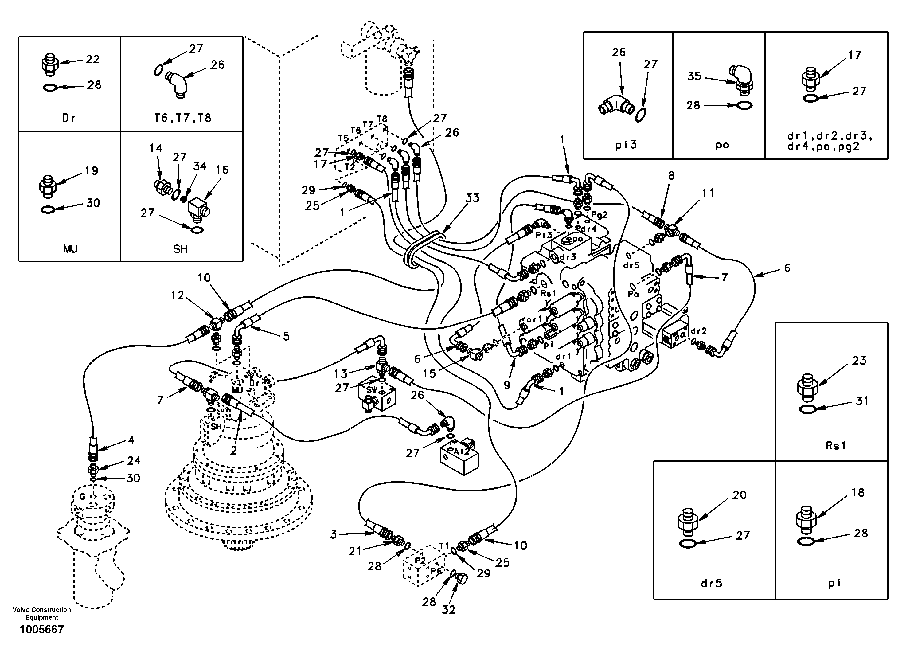 Схема запчастей Volvo EC210 - 10080 Servo hydraulics, return line tank EC210