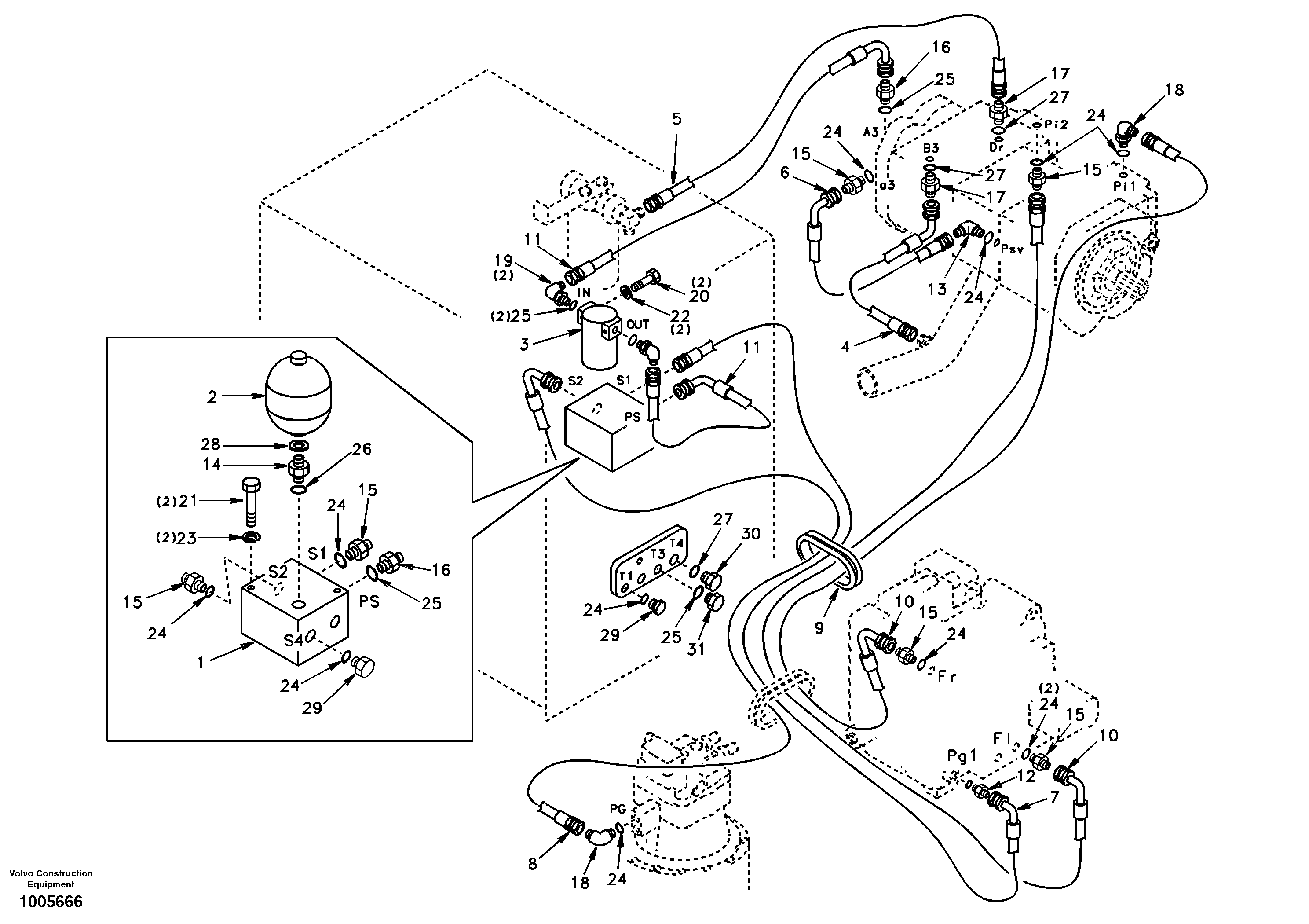 Схема запчастей Volvo EC210 - 93931 Servo system, pump to control valve EC210