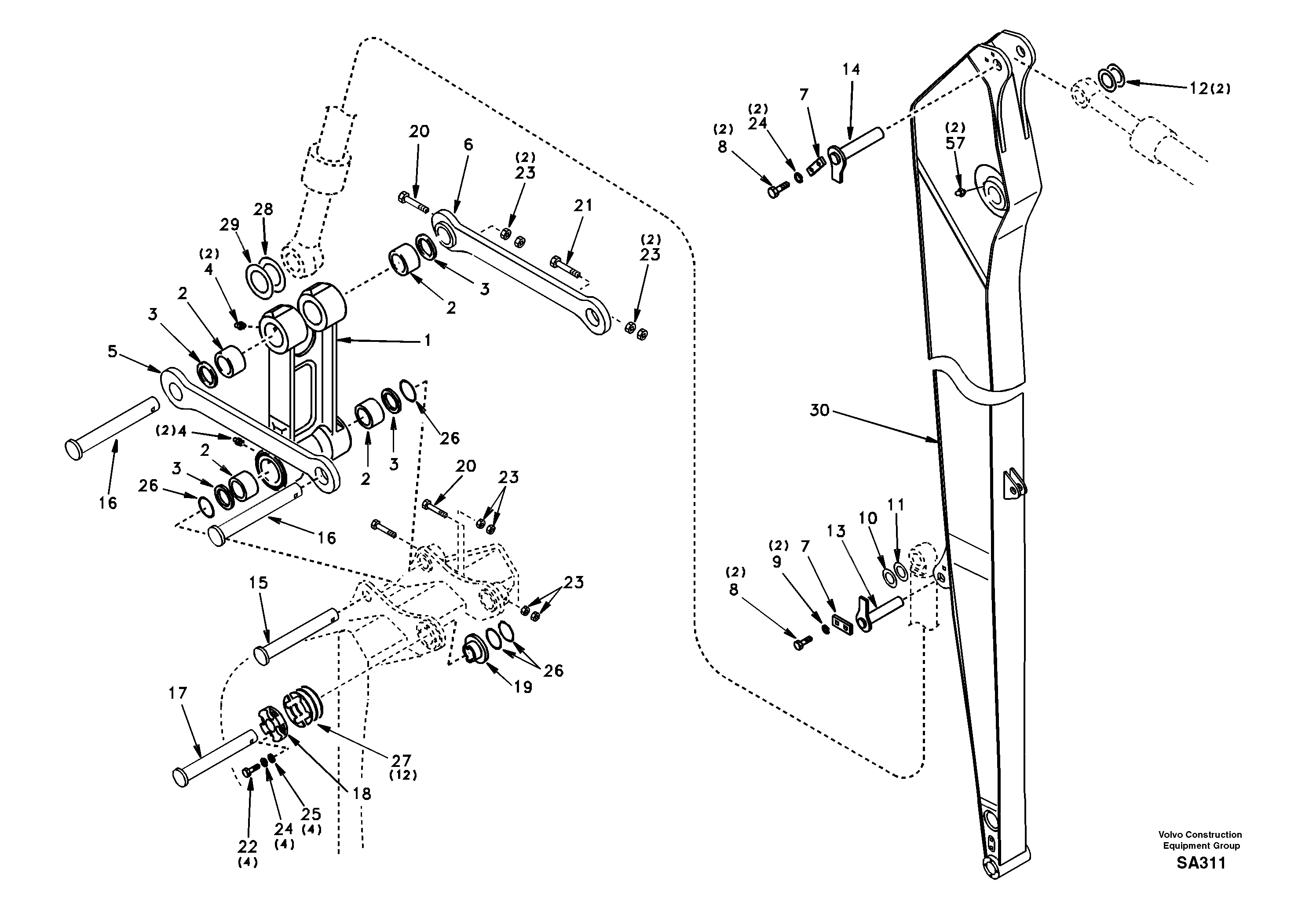 Схема запчастей Volvo EC210 - 100335 Links to dipper arm, super long EC210