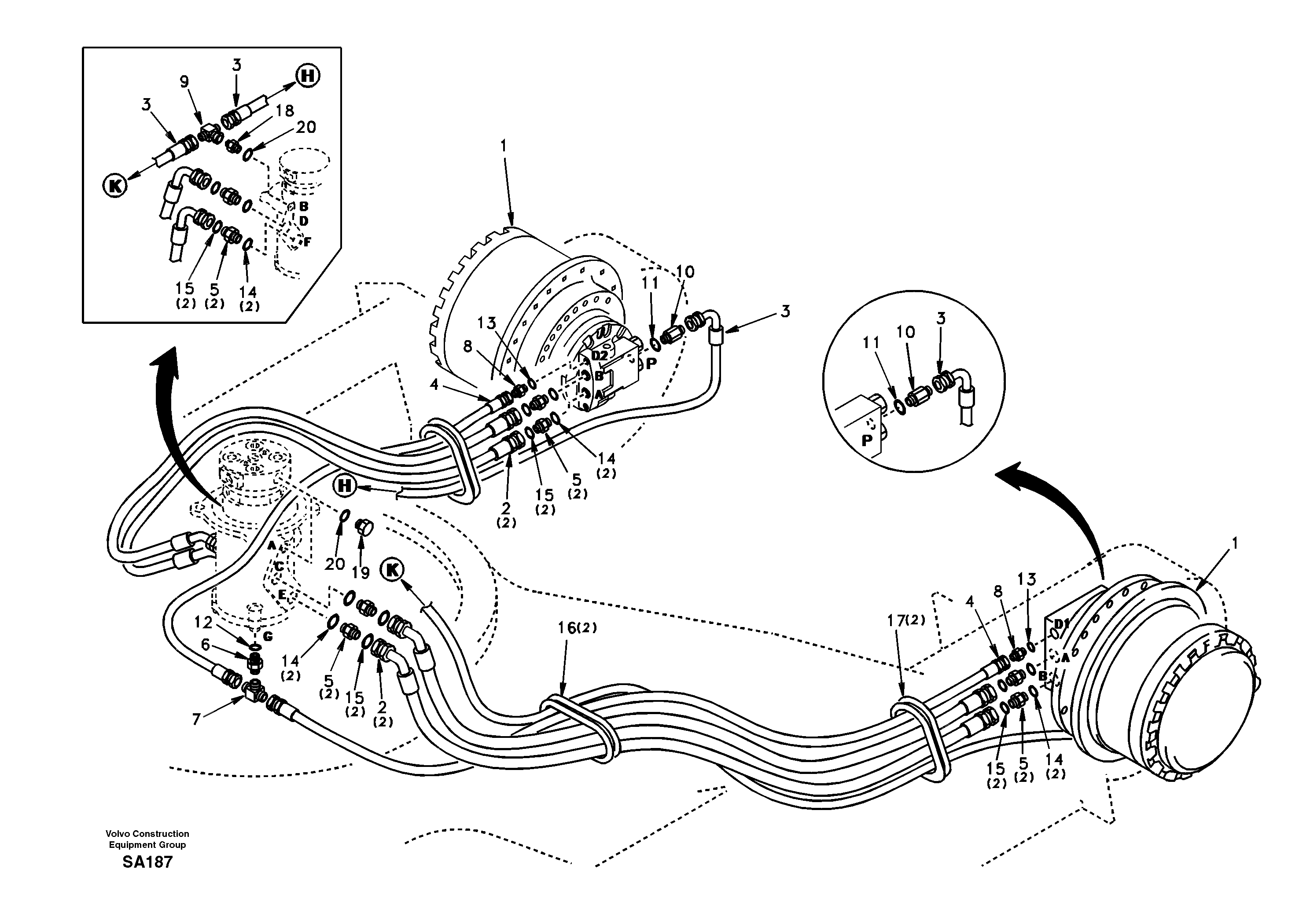 Схема запчастей Volvo EC210 - 10068 Turning joint line, turning joint to travel motor EC210